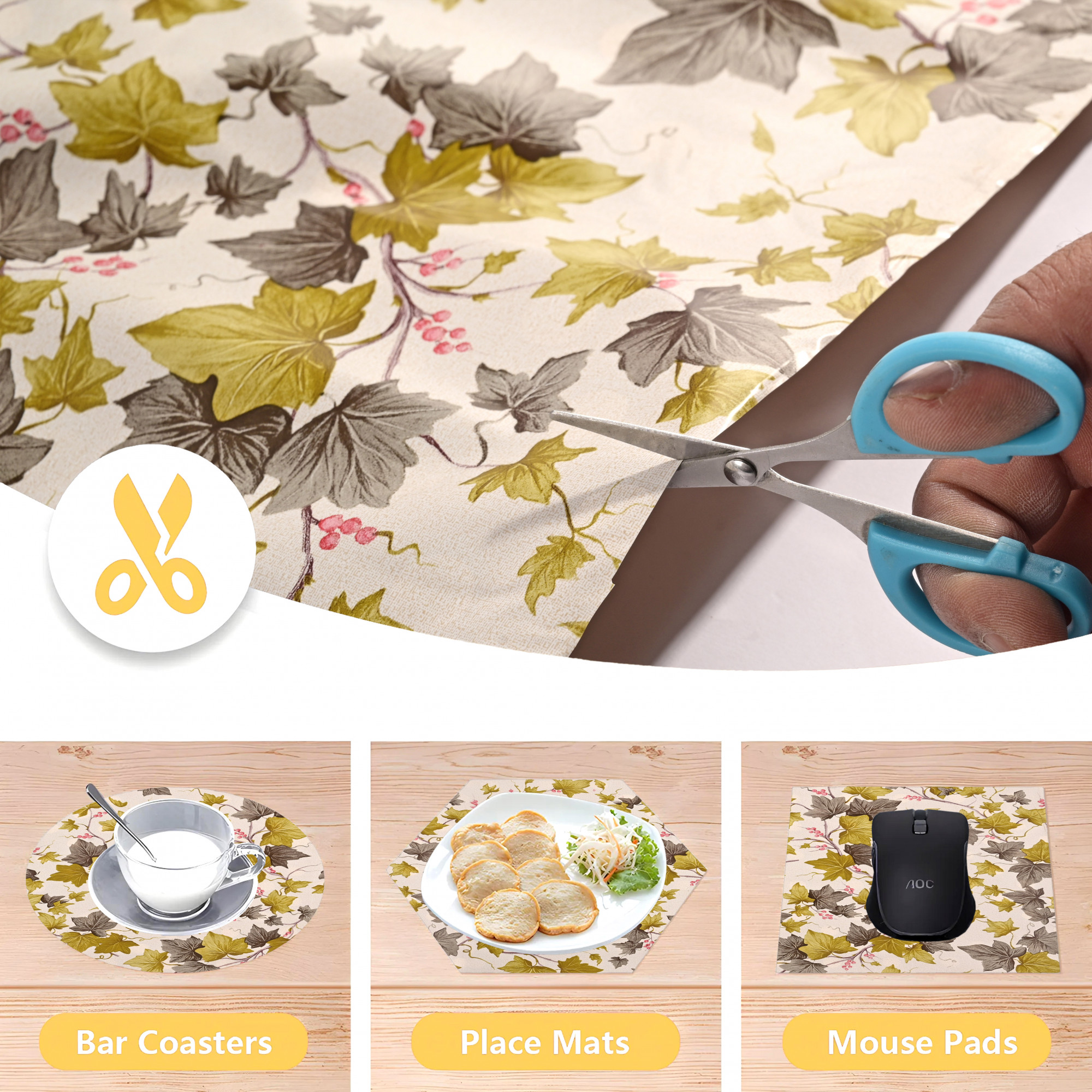 Kuber Industries 5 Meters Waterproof  Durable Kitchen Mats for Shelf Liner Roll  Wipeable Fridge Sheets for Shelves Cabinet Drawer  Grey  Green Leaf - Cream