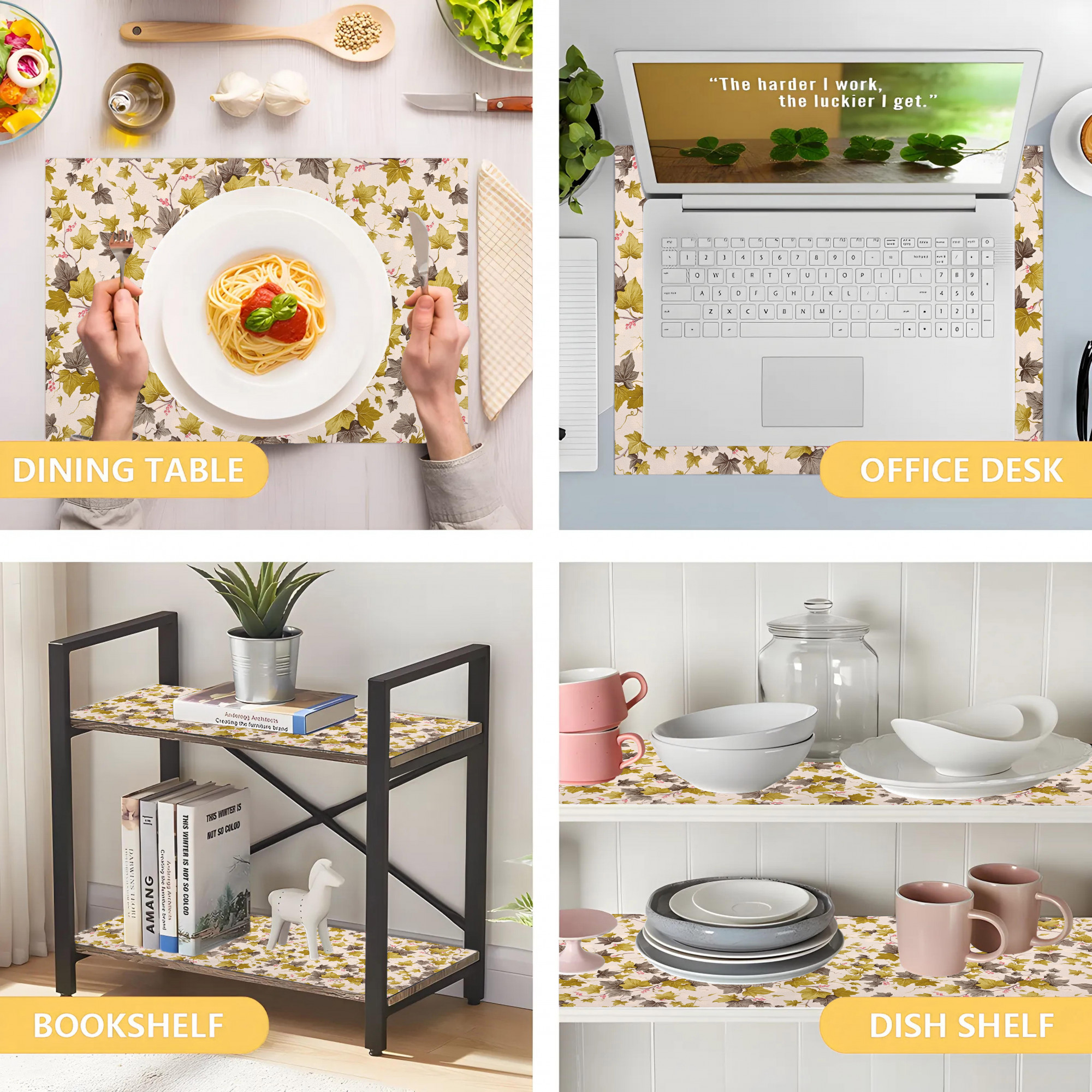 Kuber Industries 5 Meters Waterproof  Durable Kitchen Mats for Shelf Liner Roll  Wipeable Fridge Sheets for Shelves Cabinet Drawer  Grey  Green Leaf - Cream