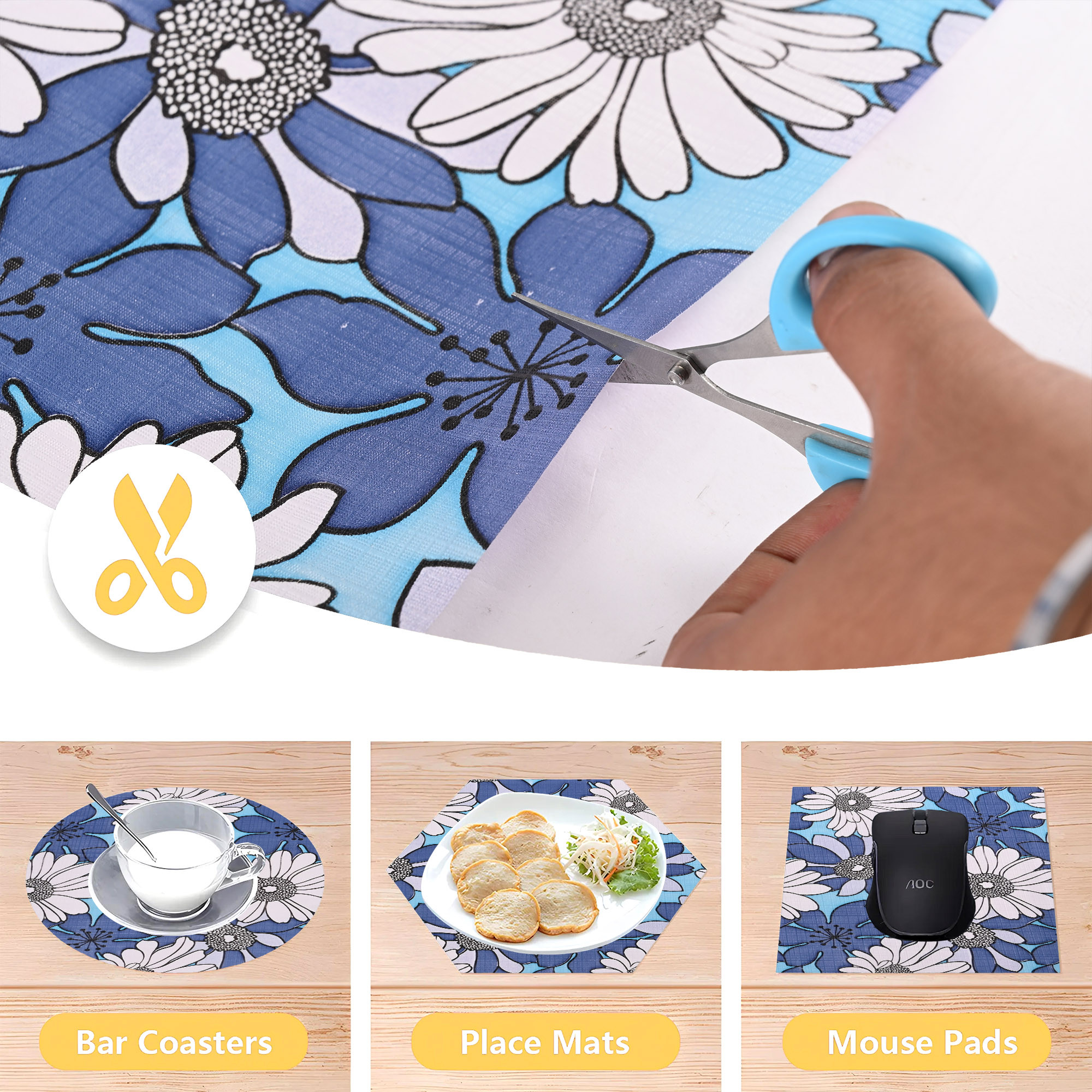 Kuber Industries 5 Meters Waterproof  Durable Kitchen Mats for Shelf Liner Roll  Wipeable Fridge Sheets for Shelves Cabinet Drawer  White  Blue Flowers - Sky Blue