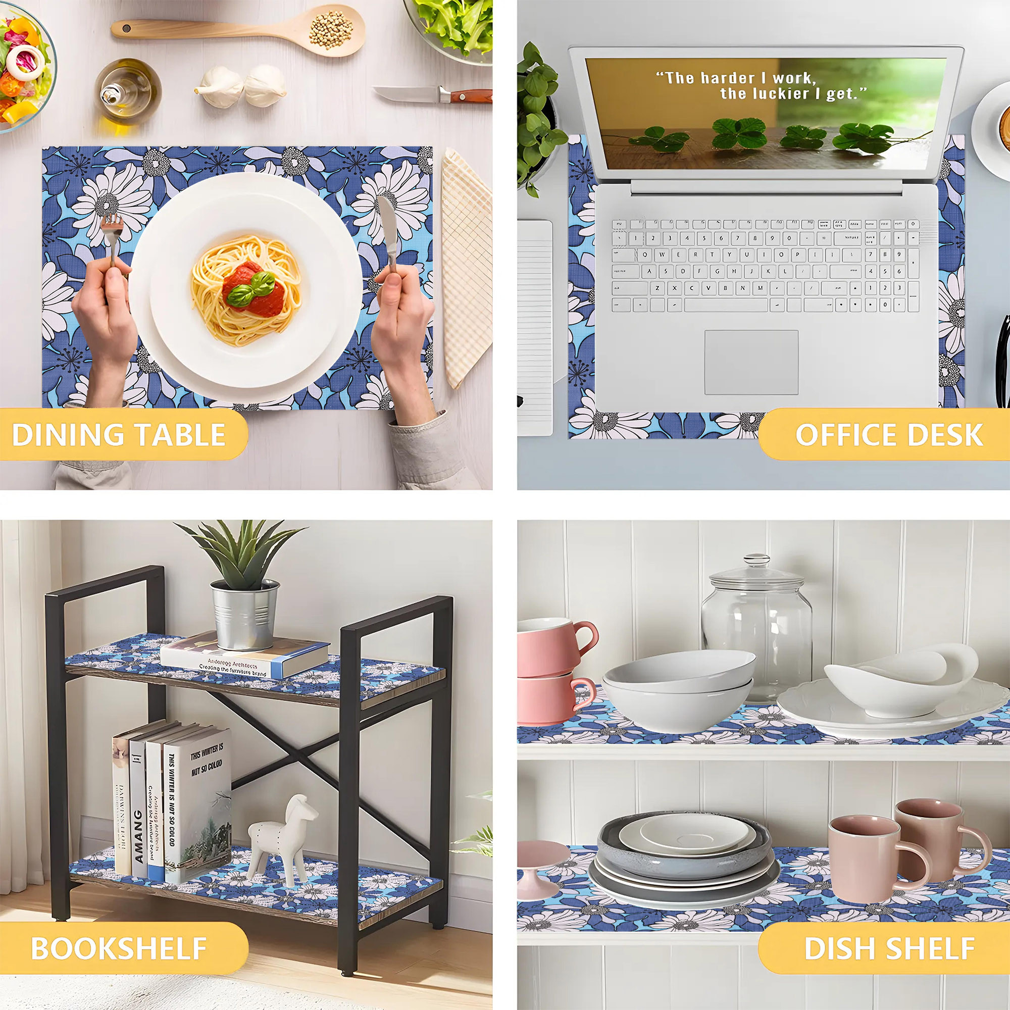 Kuber Industries 5 Meters Waterproof  Durable Kitchen Mats for Shelf Liner Roll  Wipeable Fridge Sheets for Shelves Cabinet Drawer  White  Blue Flowers - Sky Blue