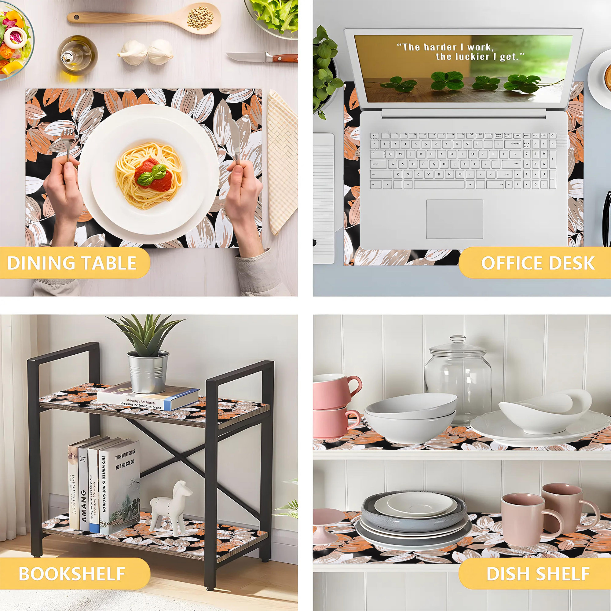 Kuber Industries 5 Meters Waterproof  Durable Kitchen Mats for Shelf Liner Roll  Wipeable Fridge Sheets for Shelves Cabinet Drawer  Leaf - Grey  Beige