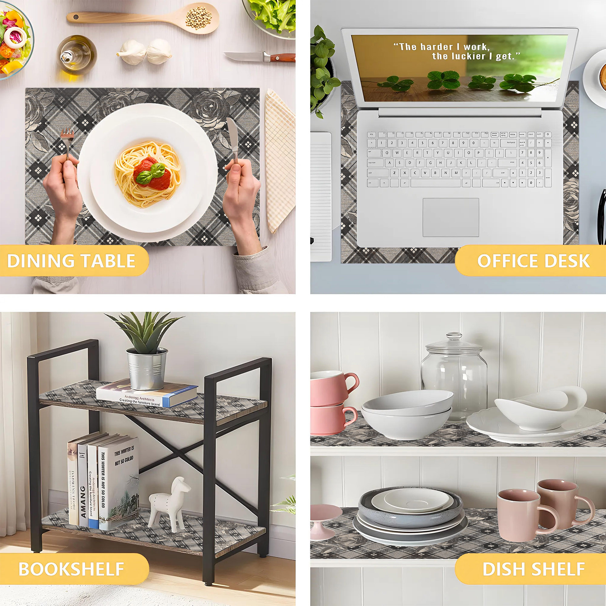 Kuber Industries 5 Meters Waterproof  Durable Kitchen Mats for Shelf Liner Roll  Wipeable Fridge Sheets for Shelves Cabinet Drawer  Roses Print - Golden