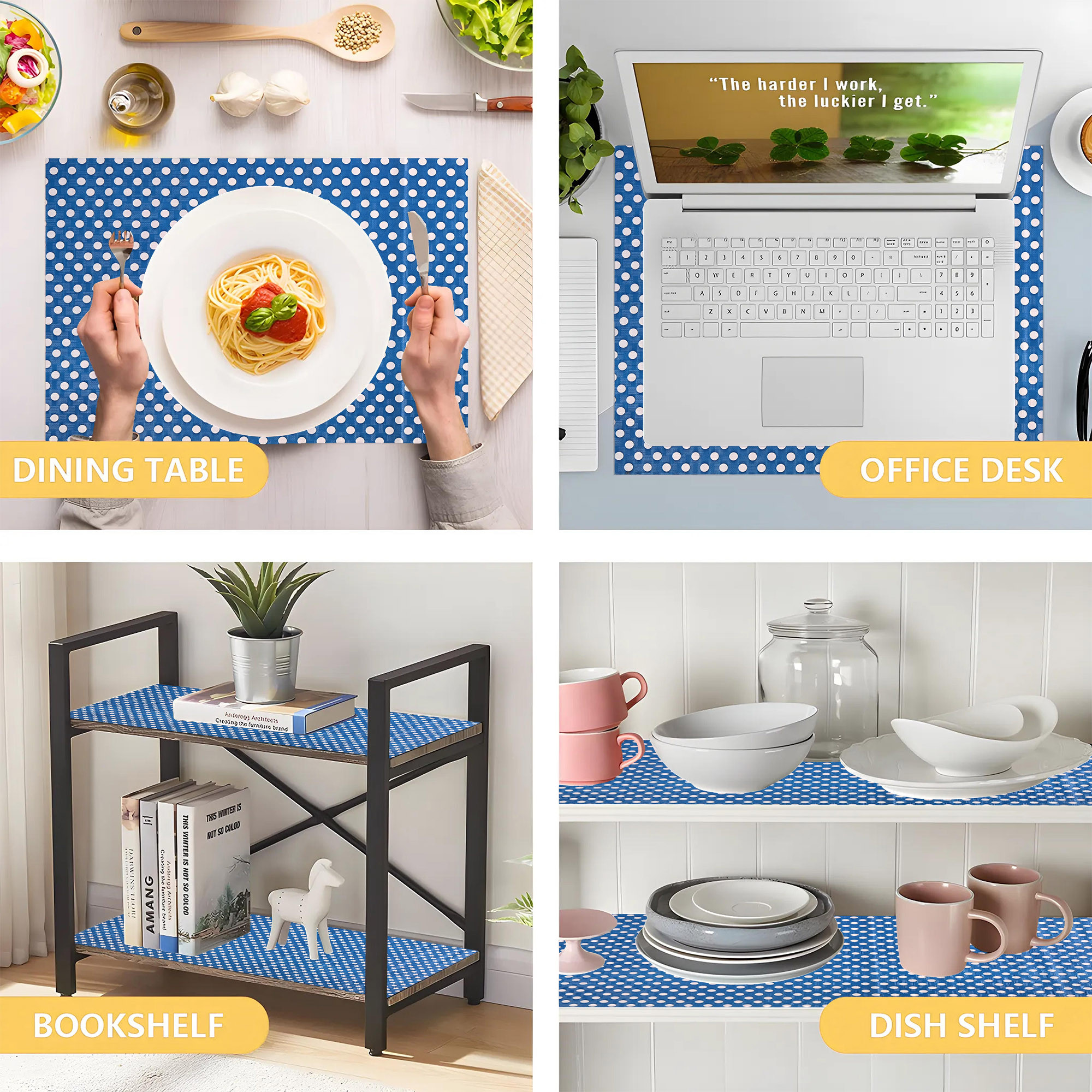 Kuber Industries 5 Meters Waterproof  Durable Kitchen Mats for Shelf Liner Roll  Wipeable Fridge Sheets for Shelves Cabinet Drawer  White Polka Dot - Blue