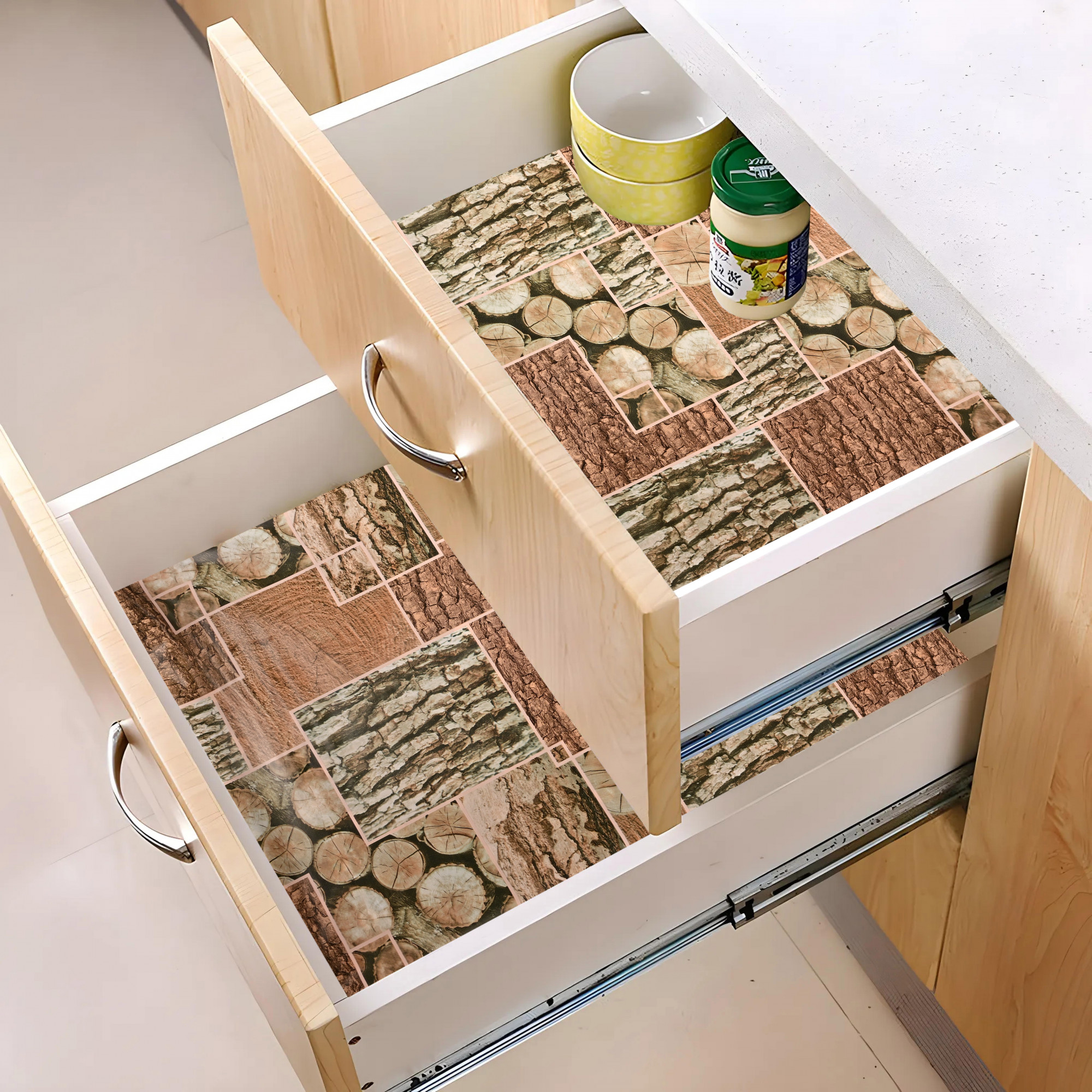 Kuber Industries 5 Meters Waterproof  Durable Kitchen Mats for Shelf Liner Roll  Wipeable Fridge Sheets for Shelves Cabinet Drawer  Stone Print - Brown