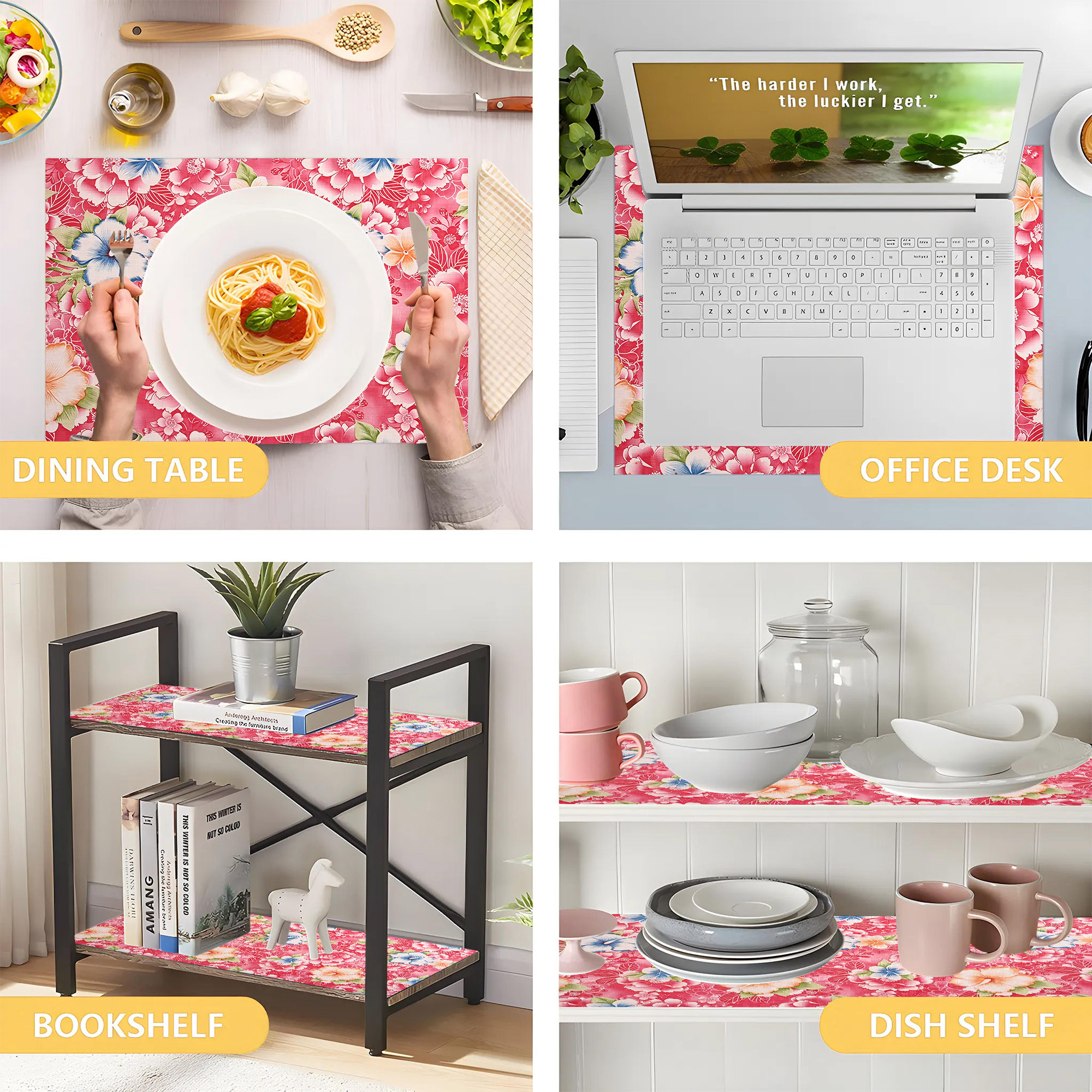 Kuber Industries 5 Meters Waterproof  Durable Kitchen Mats for Shelf Liner Roll  Wipeable Fridge Sheets for Shelves Cabinet Drawer  Flower Print - Red