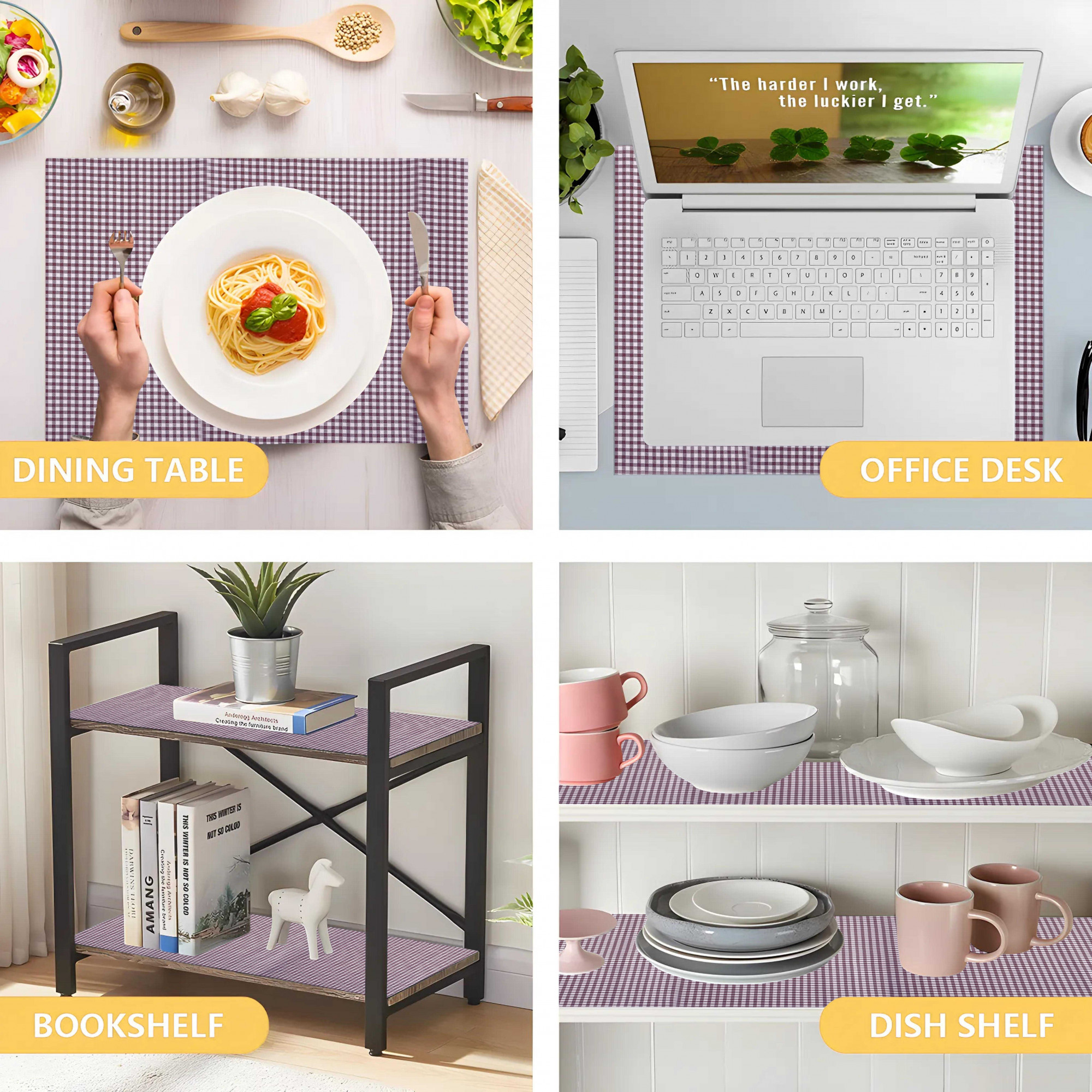 Kuber Industries 5 Meters Waterproof  Durable Kitchen Mats for Shelf Liner Roll  Wipeable Fridge Sheets for Shelves Cabinet Drawer  Barik Check Print - White  Maroon