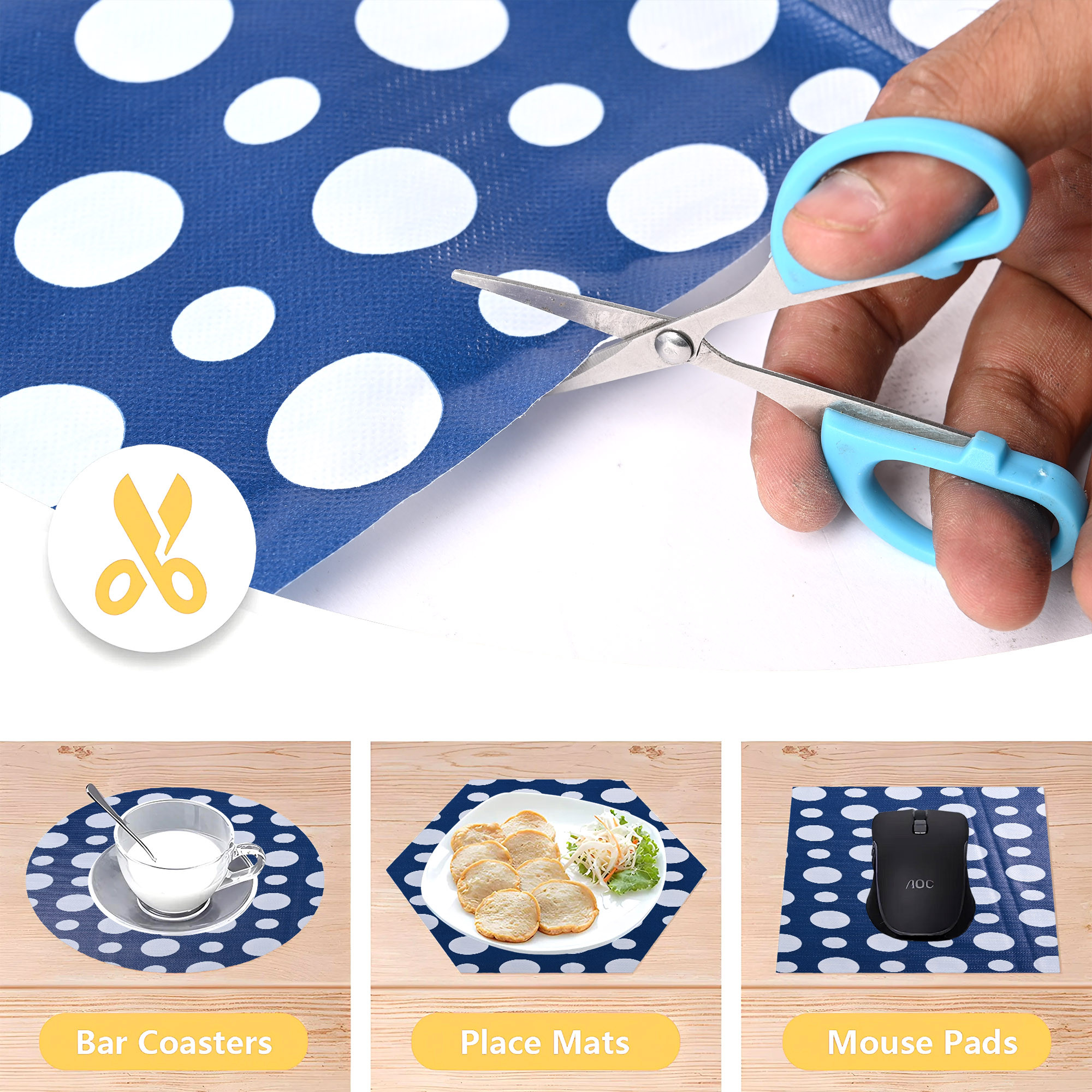 Kuber Industries 5 Meters Waterproof  Durable Kitchen Mats for Shelf Liner Roll  Wipeable Fridge Sheets for Shelves Cabinet Drawer  White Polka Dot - Navy Blue