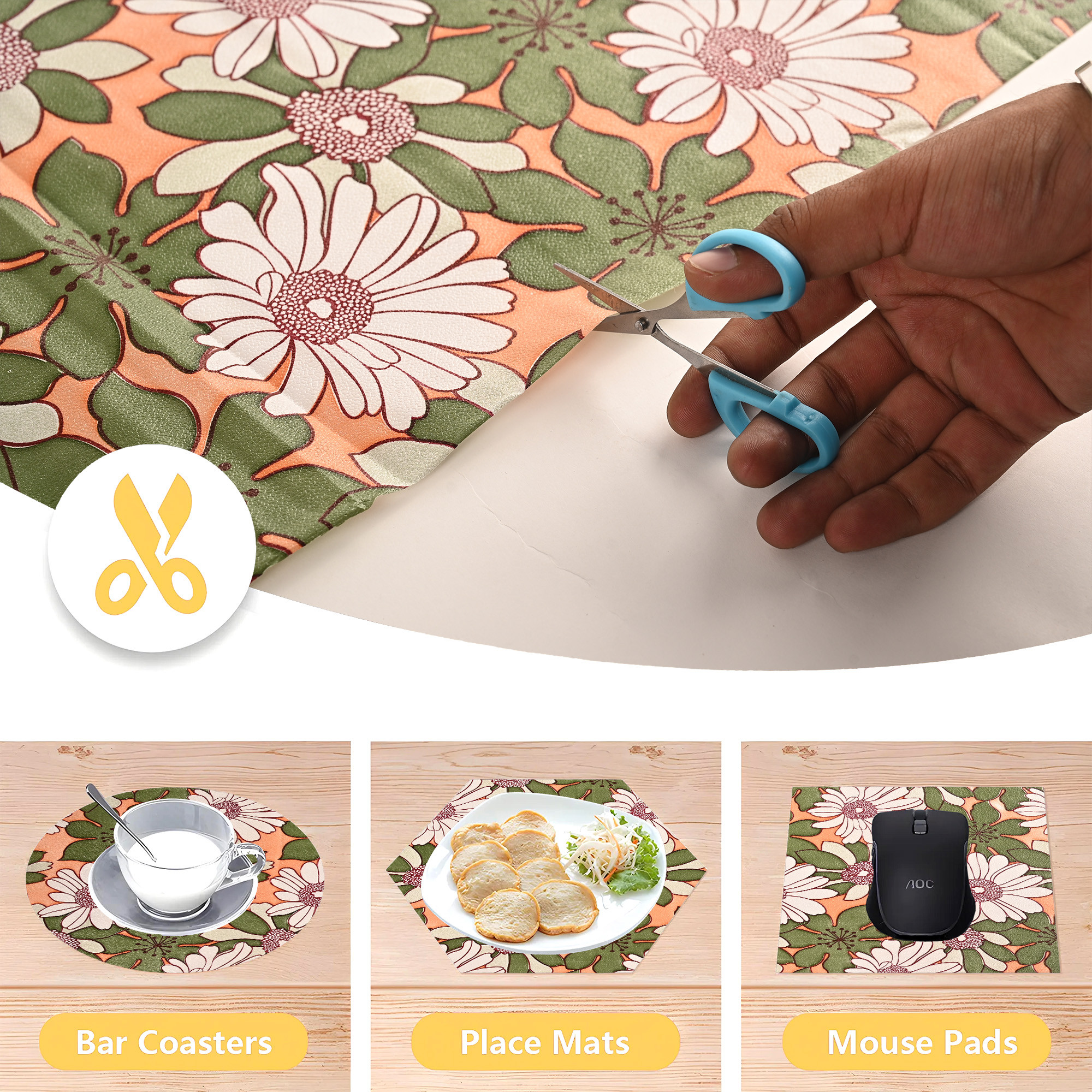 Kuber Industries 5 Meters Waterproof  Durable Kitchen Mats for Shelf Liner Roll  Wipeable Fridge Sheets for Shelves Cabinet Drawer  White  Green Flowers - Orange