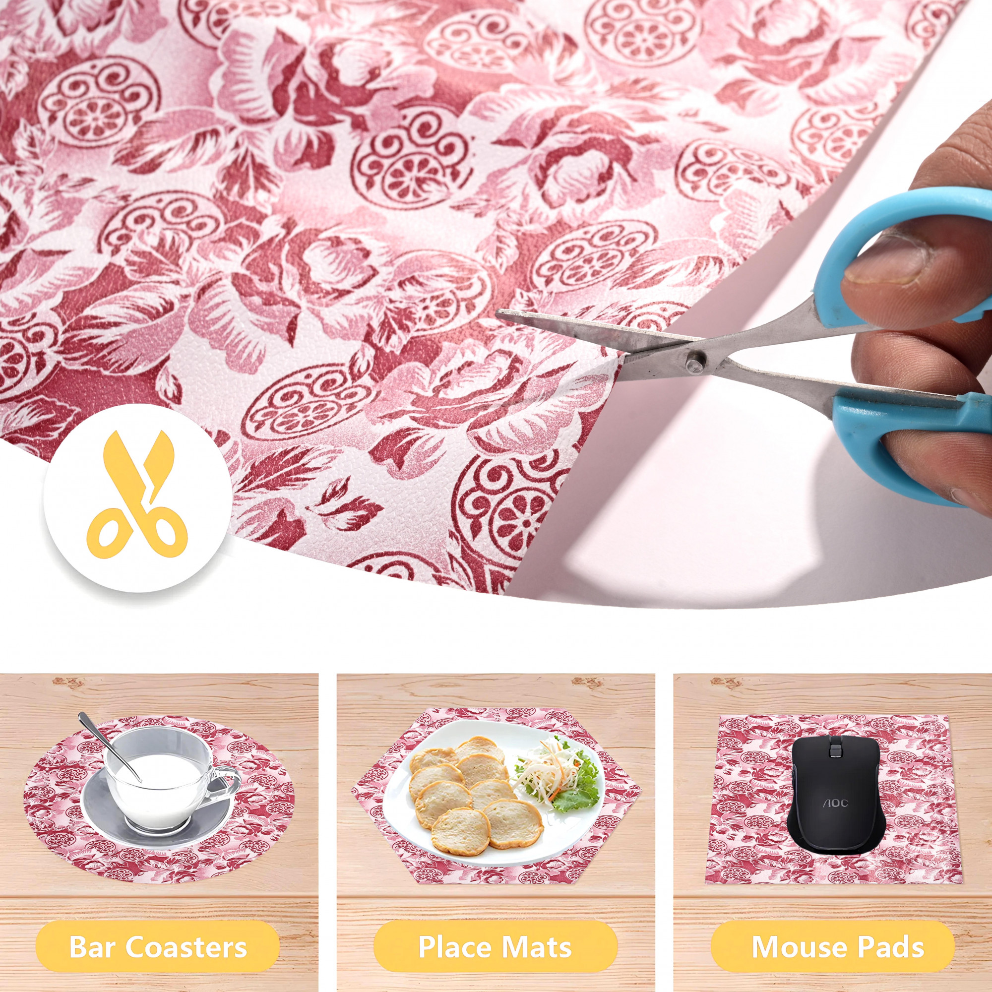 Kuber Industries 5 Meters Waterproof  Durable Kitchen Mats for Shelf Liner Roll  Wipeable Fridge Sheets for Shelves Cabinet Drawer  Maroon Roses - Cream