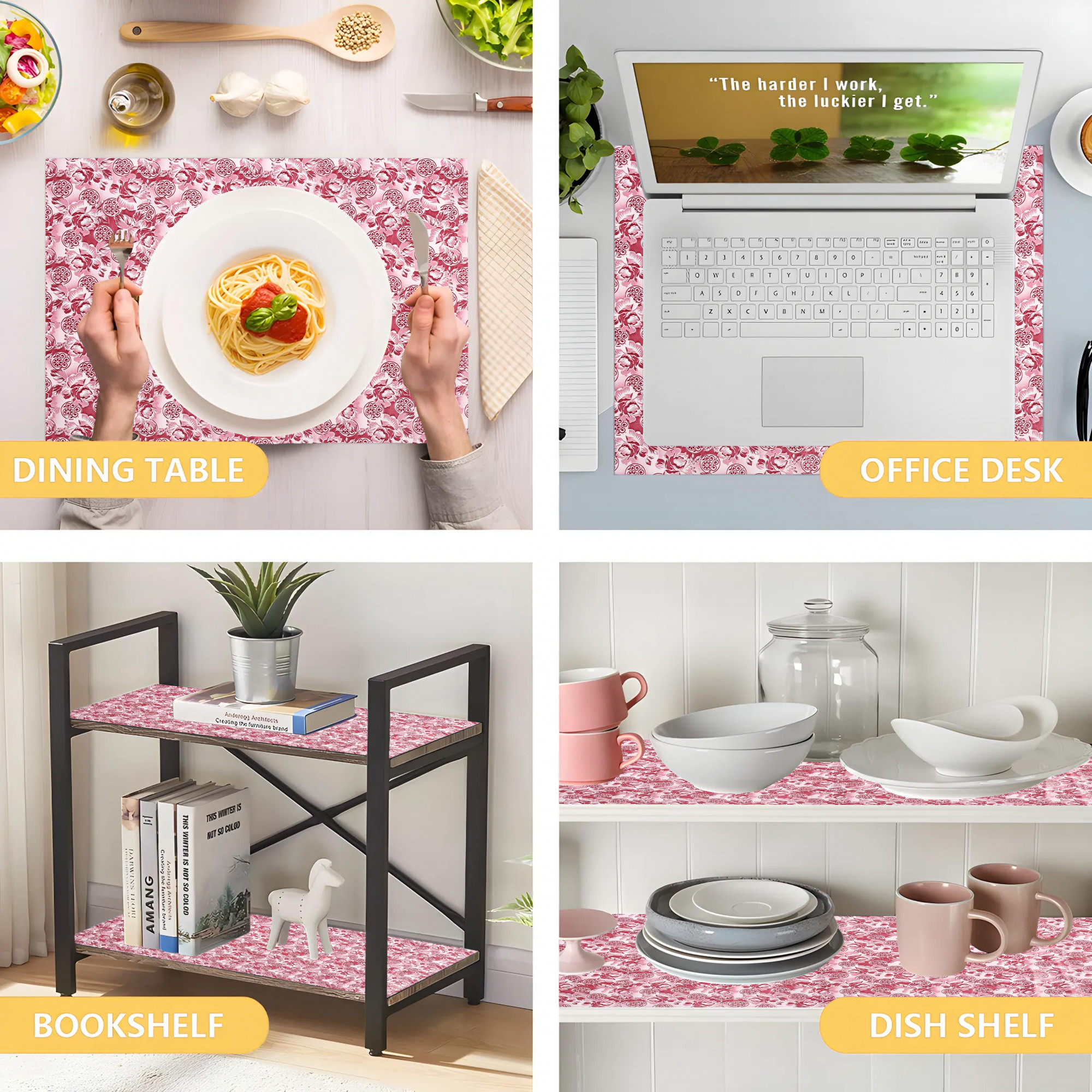 Kuber Industries 5 Meters Waterproof  Durable Kitchen Mats for Shelf Liner Roll  Wipeable Fridge Sheets for Shelves Cabinet Drawer  Maroon Roses - Cream