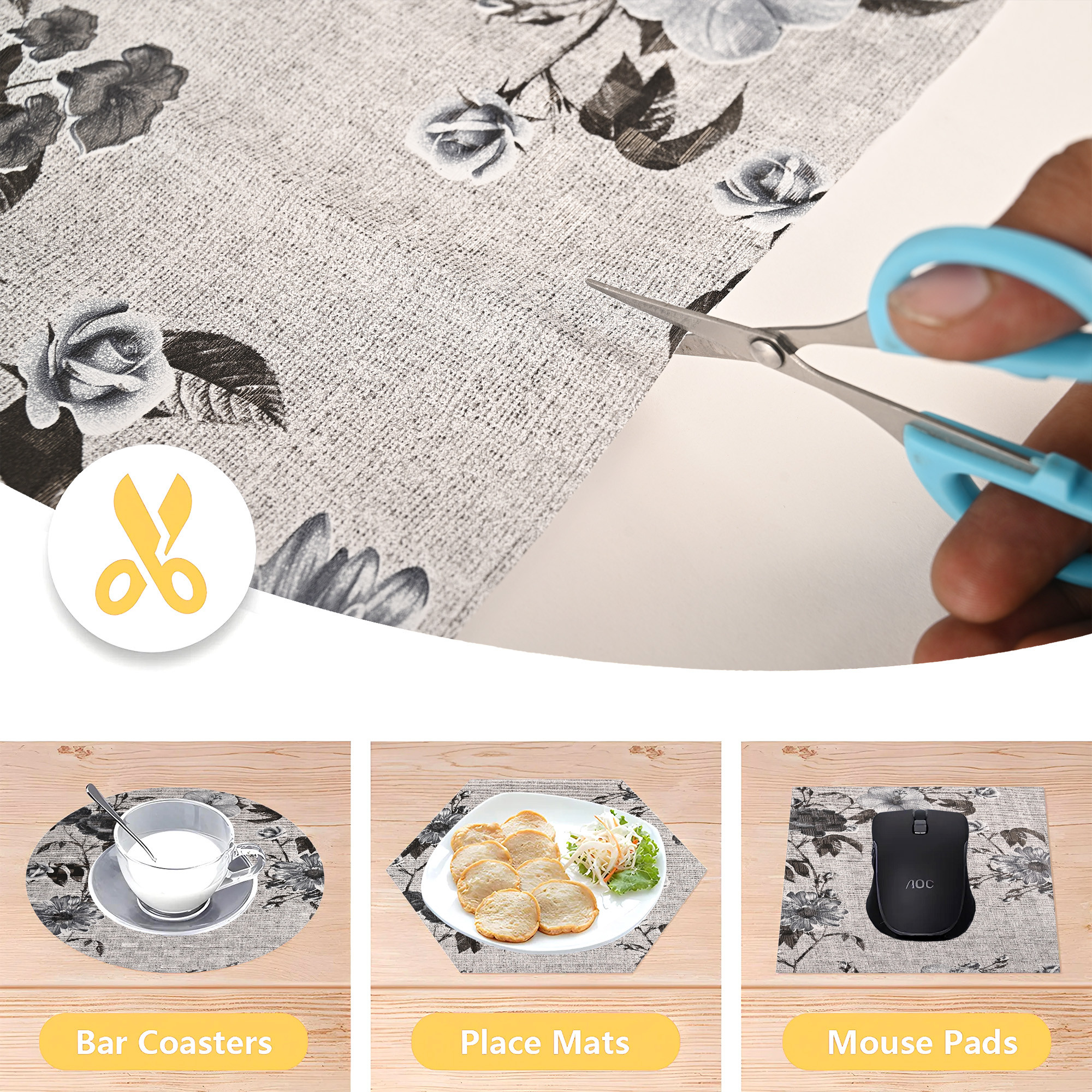 Kuber Industries 5 Meters Waterproof  Durable Kitchen Mats for Shelf Liner Roll  Wipeable Fridge Sheets for Shelves Cabinet Drawer  Flower Print Blue - Grey