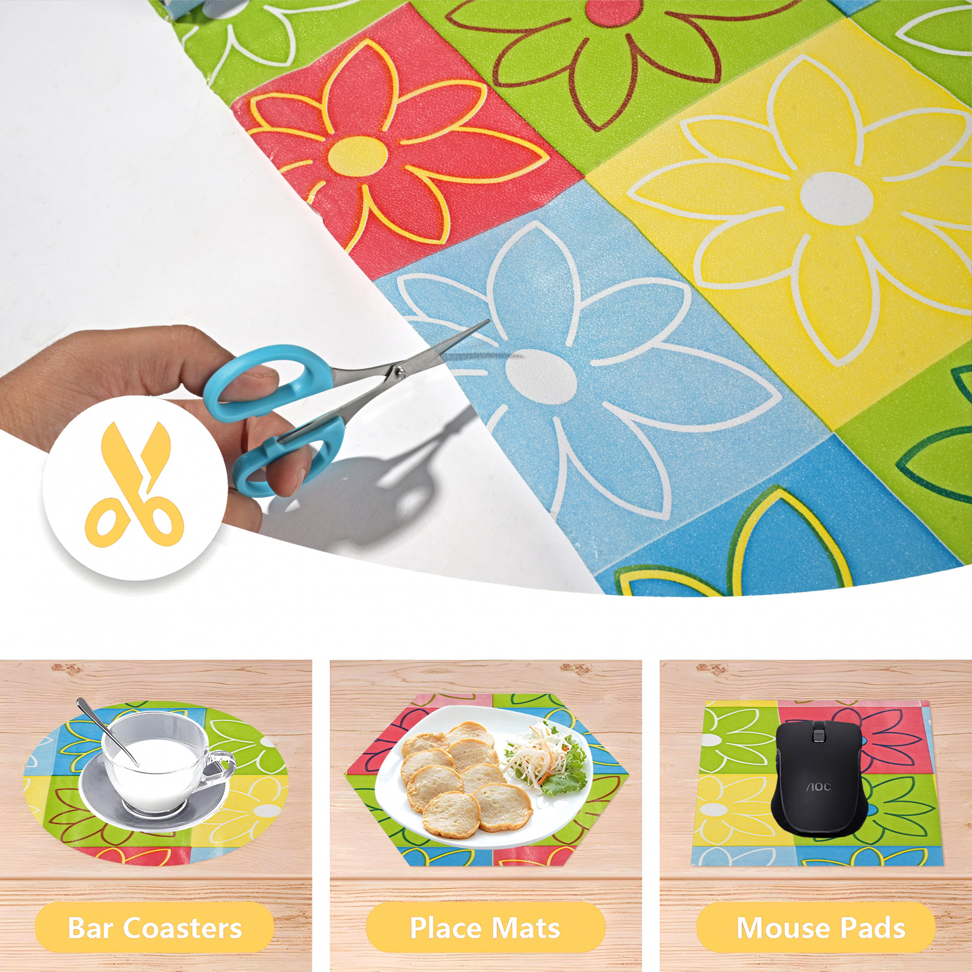 Kuber Industries 5 Meters Waterproof  Durable Kitchen Mats for Shelf Liner Roll  Wipeable Fridge Sheets for Shelves Cabinet Drawer  Flower Check Print - Yellow