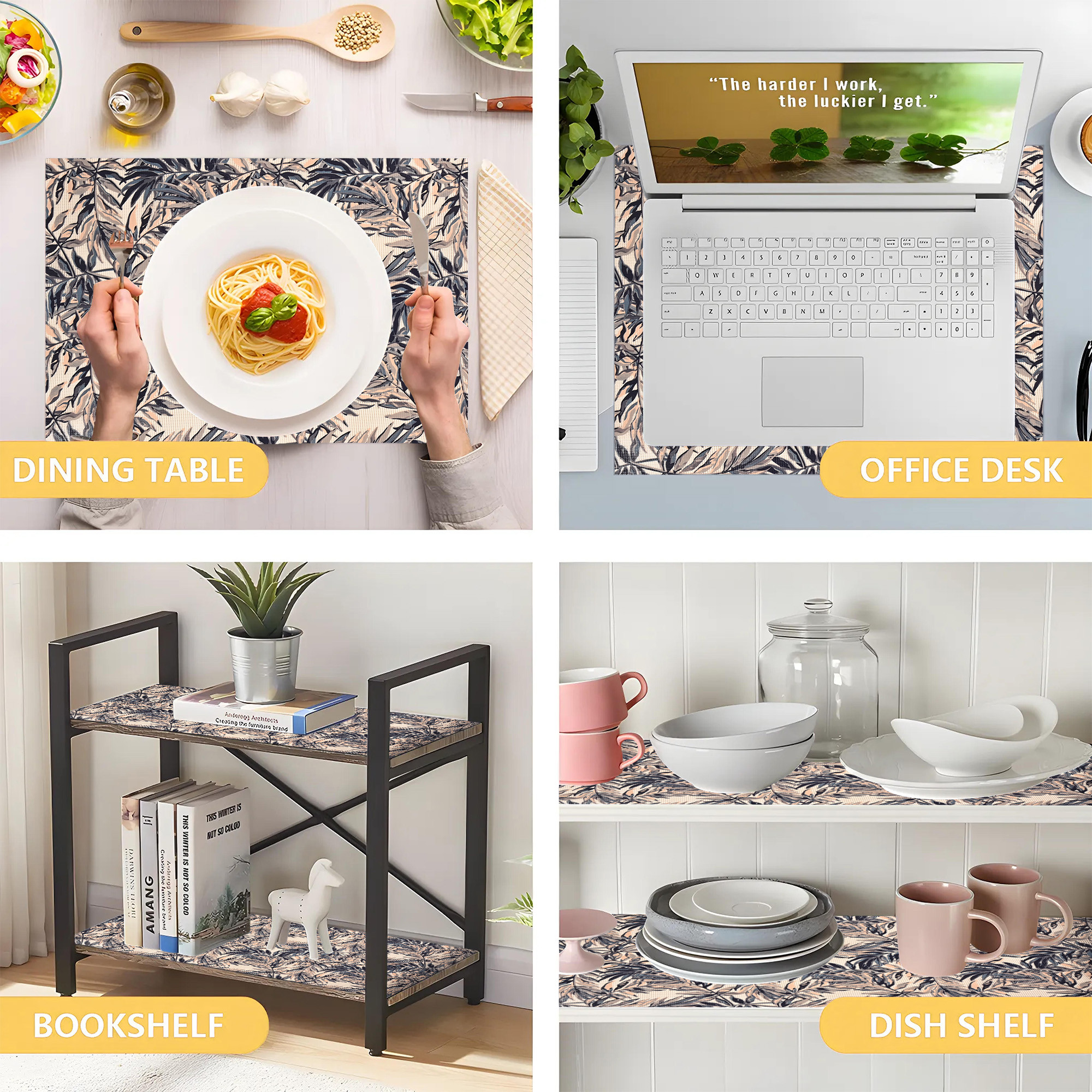 Kuber Industries 5 Meters Waterproof  Durable Kitchen Mats for Shelf Liner Roll  Wipeable Fridge Sheets for Shelves Cabinet Drawer  Blue Leaf - Cream