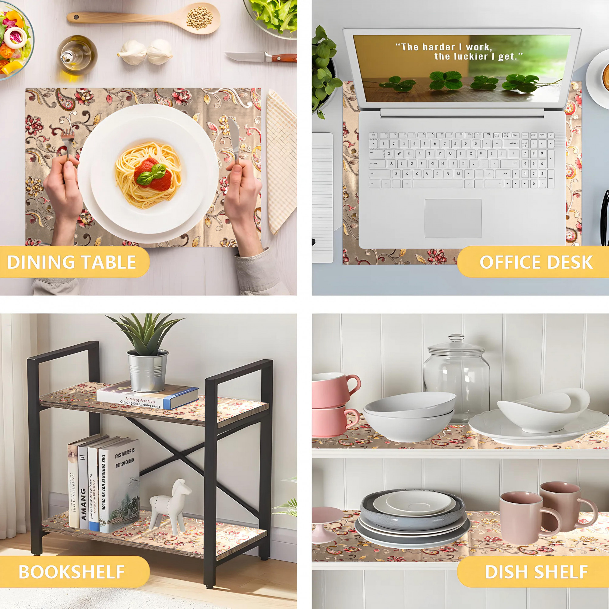 Kuber Industries 5 Meters Waterproof  Durable Kitchen Mats for Shelf Liner Roll  Wipeable Fridge Sheets for Shelves Cabinet Drawer  Red Flower - Golden