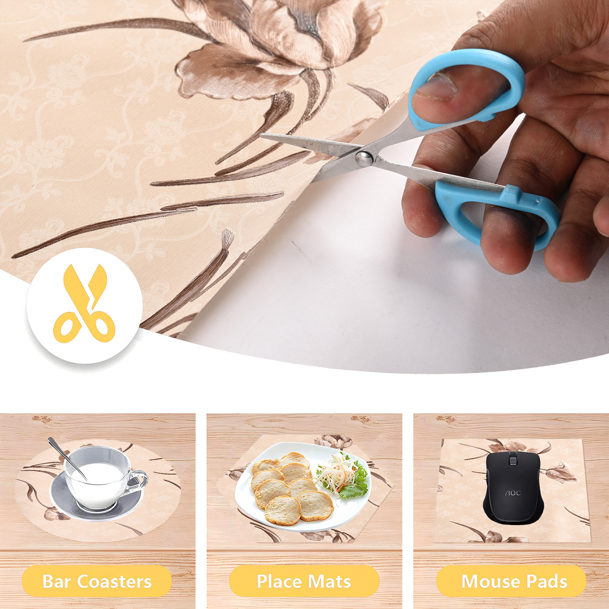 Kuber Industries 5 Meters Waterproof  Durable Kitchen Mats for Shelf Liner Roll  Wipeable Fridge Sheets for Shelves Cabinet Drawer  Brown Flowers Print - Cream