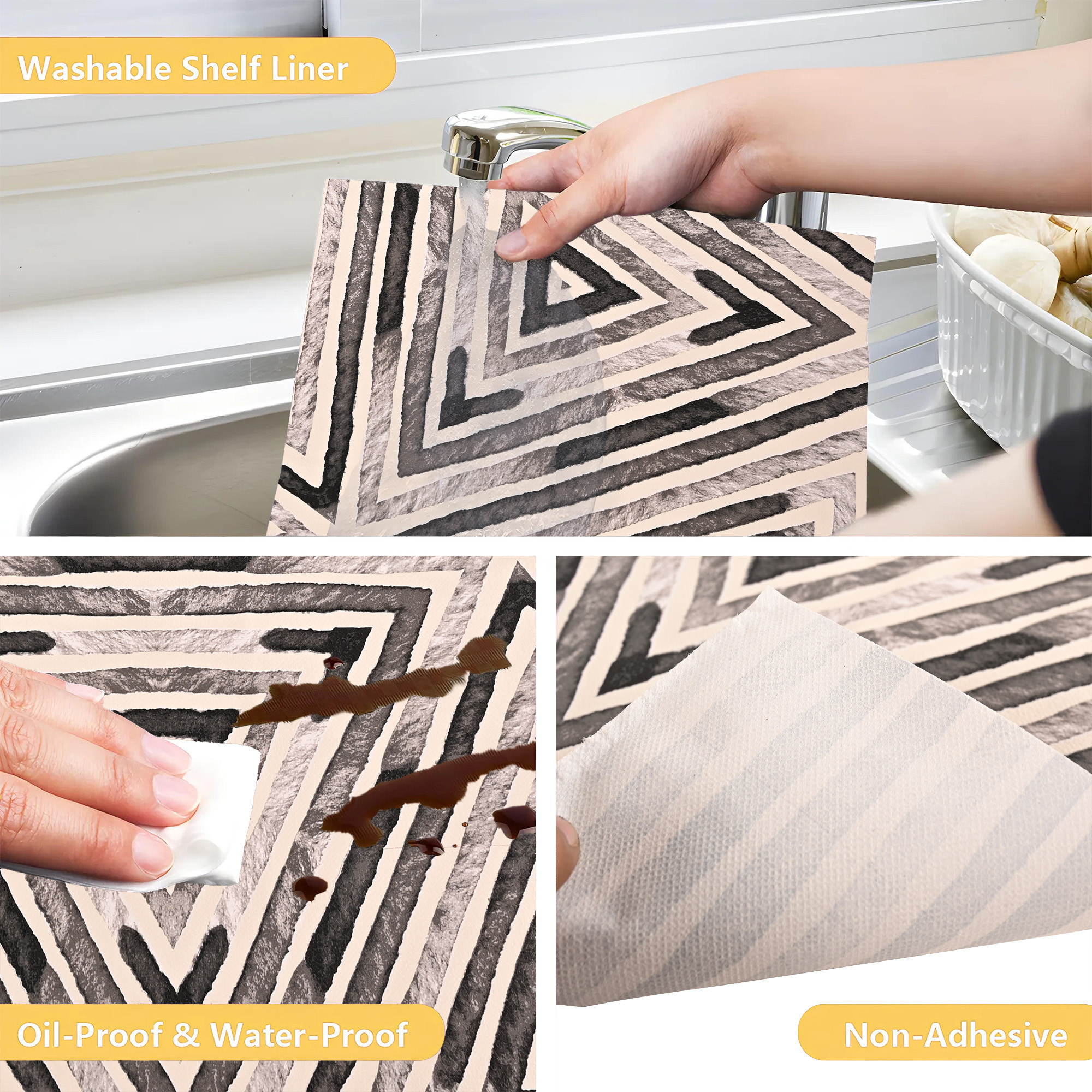 Kuber Industries 5 Meters Waterproof  Durable Kitchen Mats for Shelf Liner Roll  Wipeable Fridge Sheets for Shelves Cabinet Drawer  Triangle Print - Grey