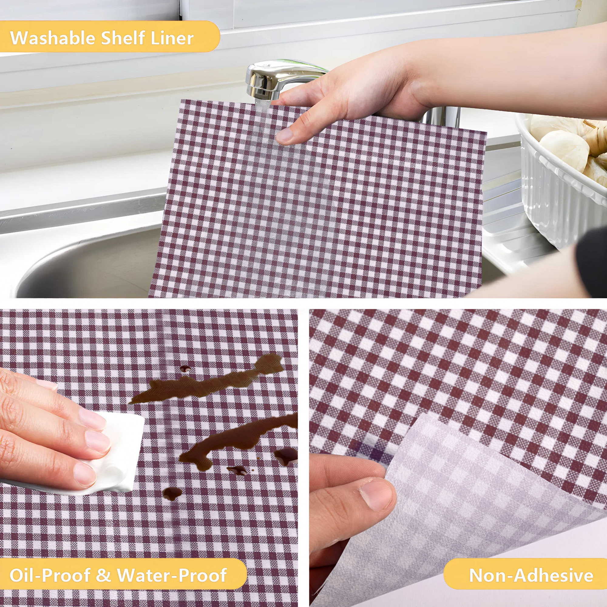 Kuber Industries 5 Meters Waterproof  Durable Kitchen Mats for Shelf Liner Roll  Wipeable Fridge Sheets for Shelves Cabinet Drawer  Barik Check Print - White  Maroon