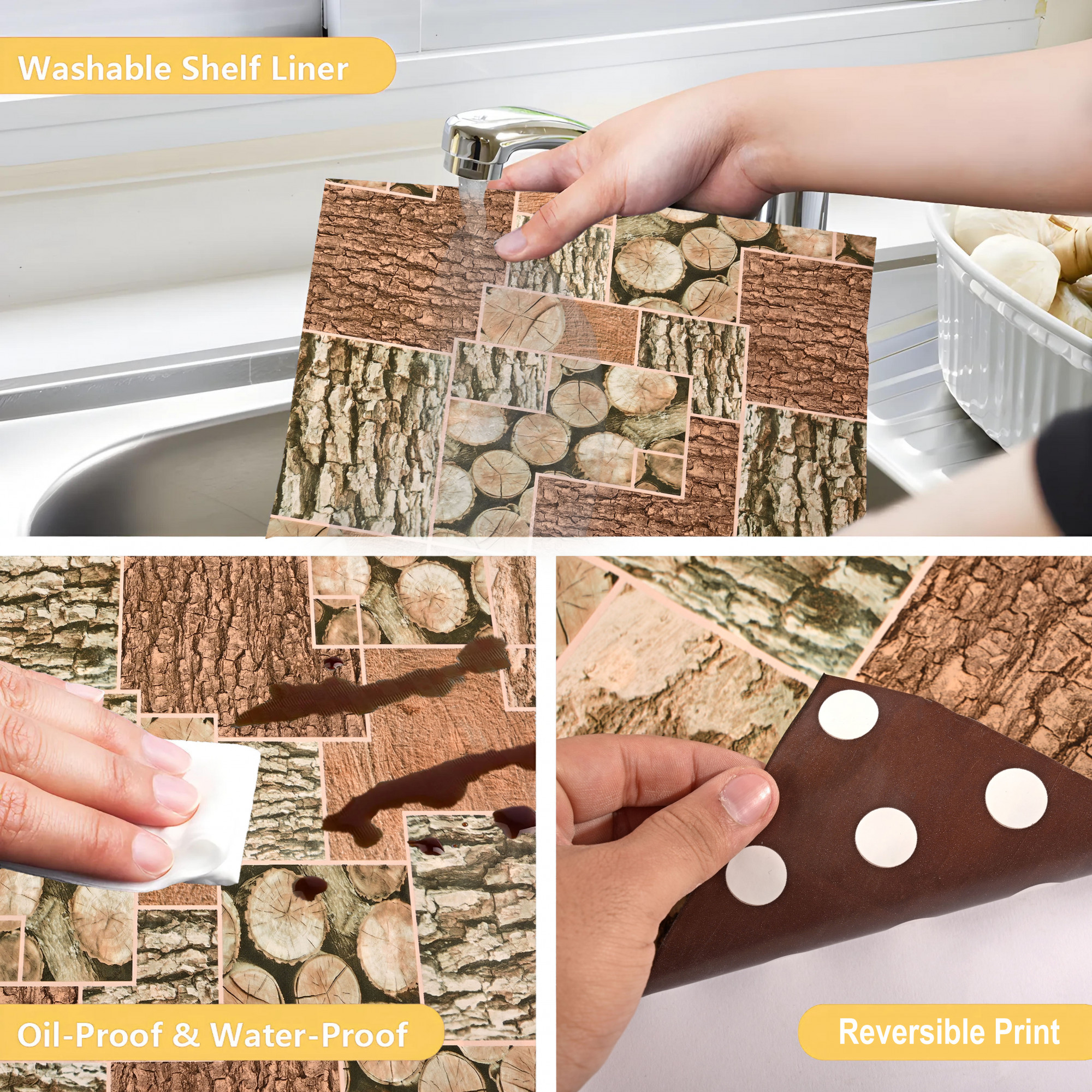 Kuber Industries 5 Meters Waterproof  Durable Kitchen Mats for Shelf Liner Roll  Wipeable Fridge Sheets for Shelves Cabinet Drawer  Stone Print - Brown