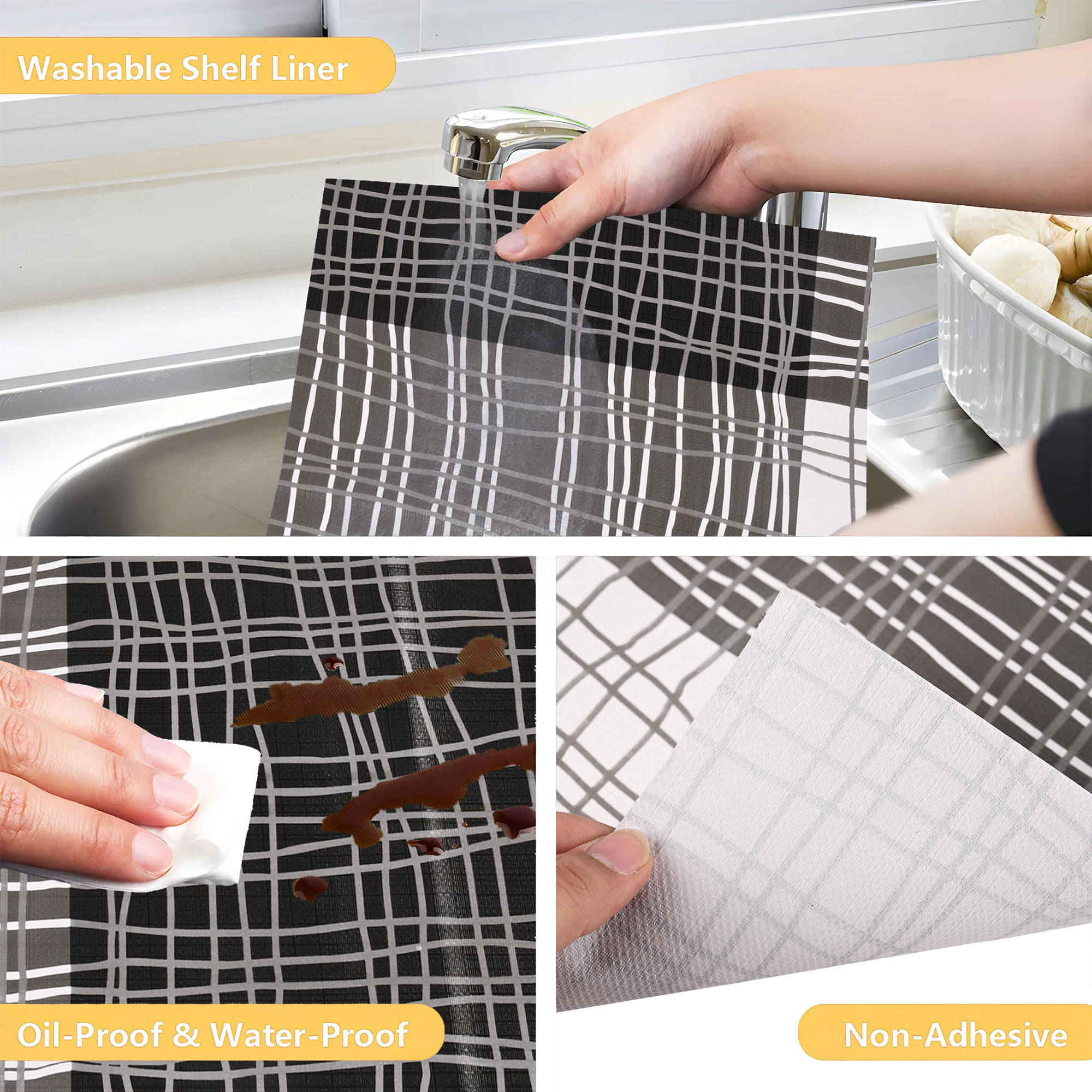 Kuber Industries 5 Meters Waterproof  Durable Kitchen Mats for Shelf Liner Roll  Wipeable Fridge Sheets for Shelves Cabinet Drawer  Linings - Black  Grey