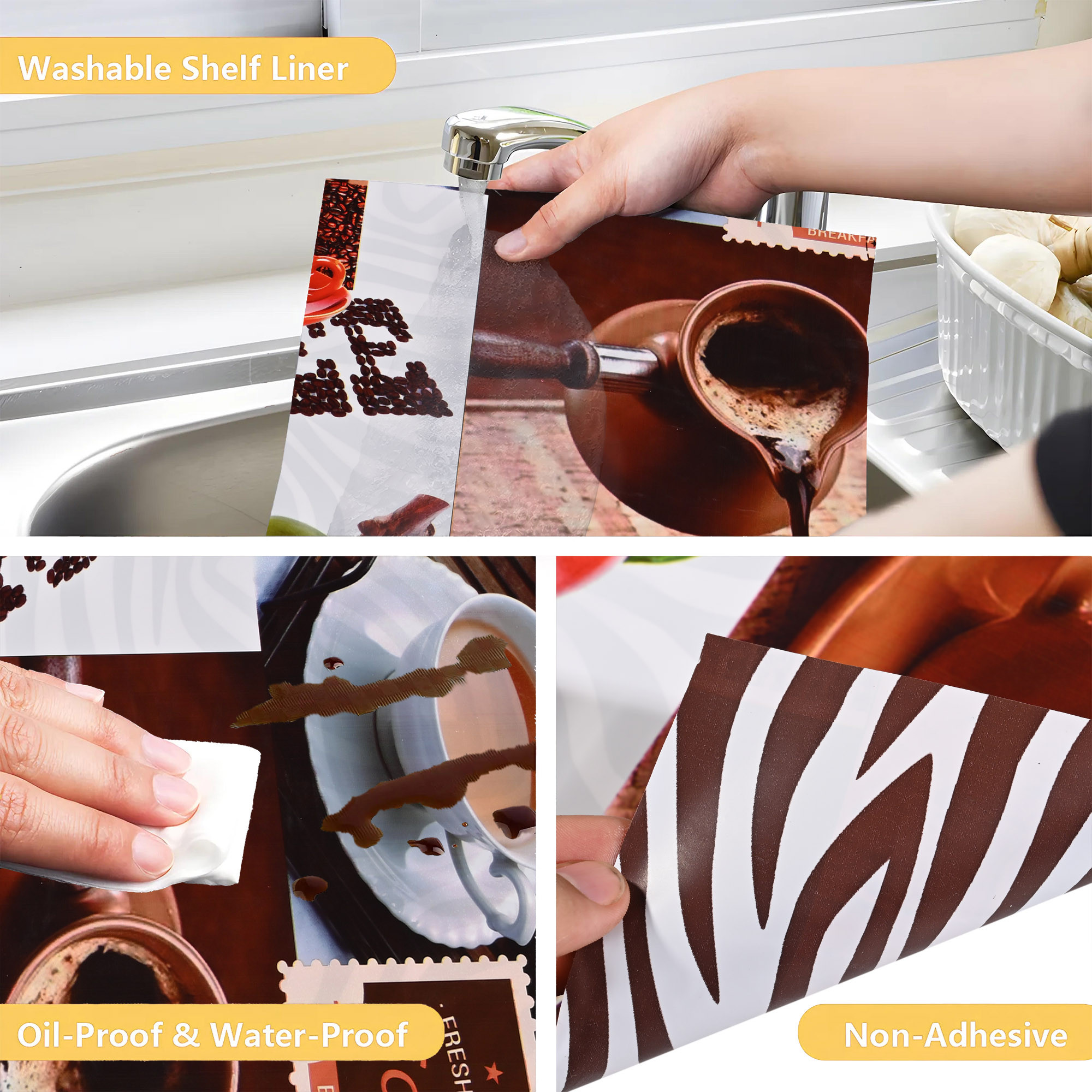 Kuber Industries 5 Meters Waterproof  Durable Kitchen Mats for Shelf Liner Roll  Wipeable Fridge Sheets for Shelves Cabinet Drawer  Tea Print - Beige  Brown