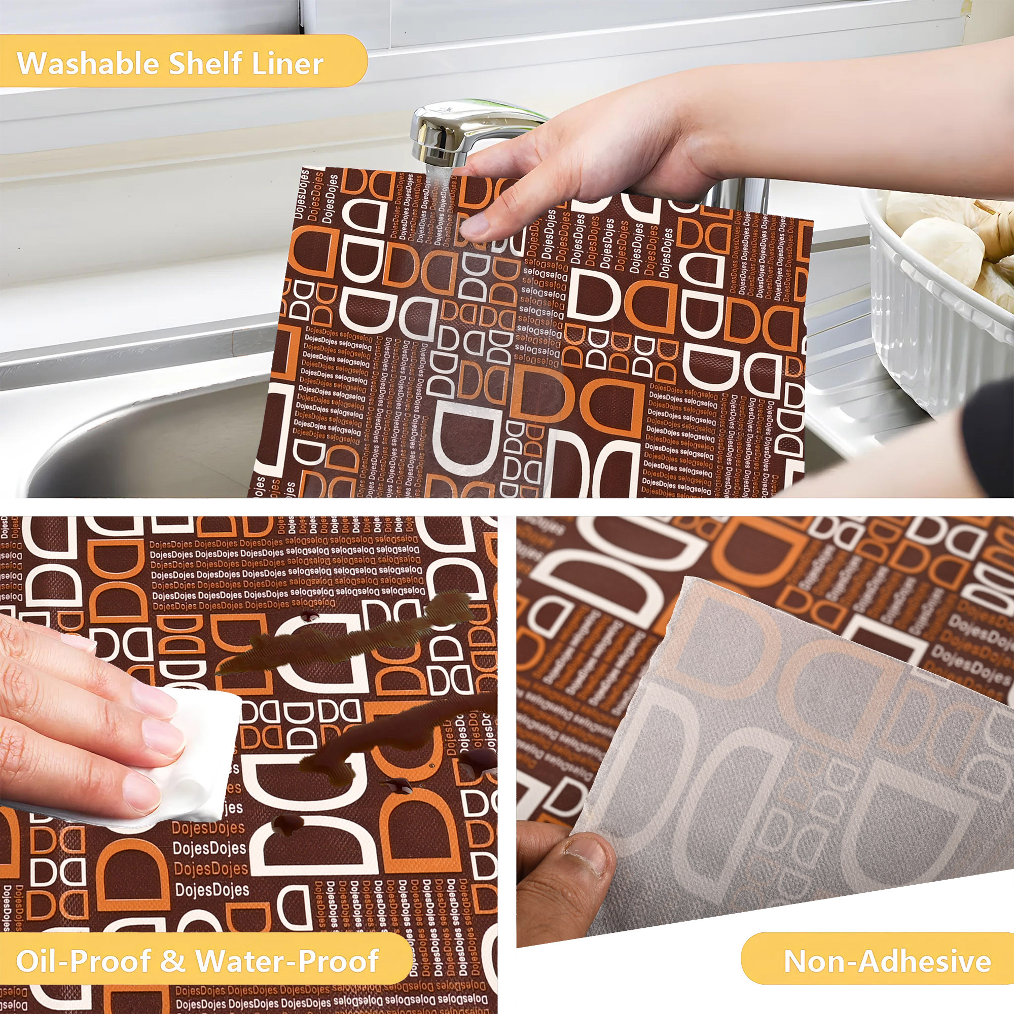 Kuber Industries 5 Meters Waterproof  Durable Kitchen Mats for Shelf Liner Roll  Wipeable Fridge Sheets for Shelves Cabinet Drawer  D Print - Brown
