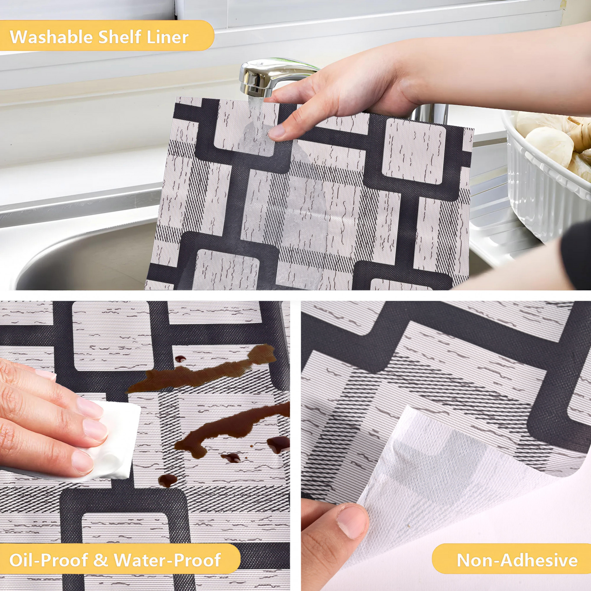 Kuber Industries 5 Meters Waterproof  Durable Kitchen Mats for Shelf Liner Roll  Wipeable Fridge Sheets for Shelves Cabinet Drawer  Grey Bada Check