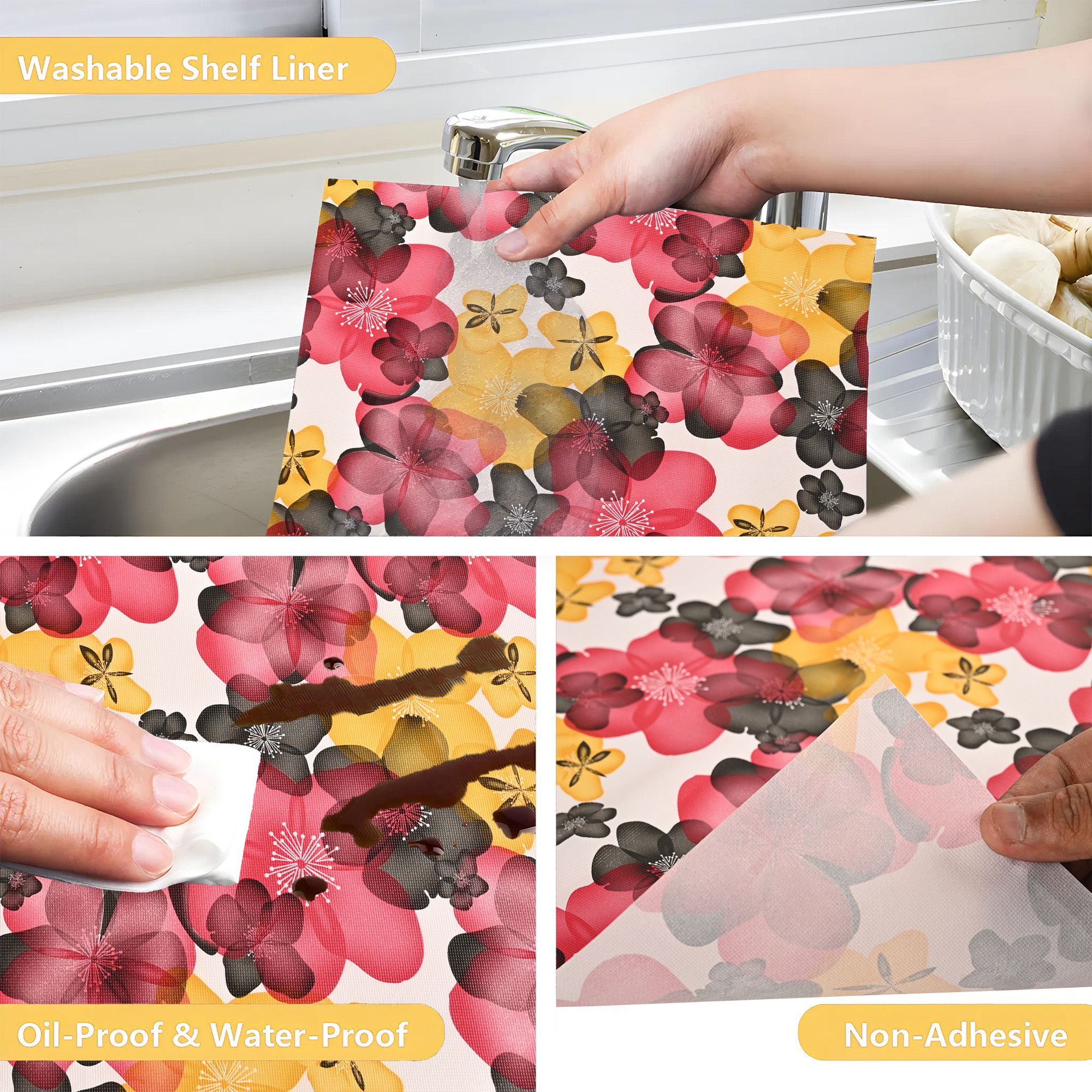 Kuber Industries 5 Meters Waterproof Wardrobe Shelf Liners for Kitchen Shelves  Multipurpose Almari Fridge  Cupboard Sheets for Wardrobe  Flower Design- Pink
