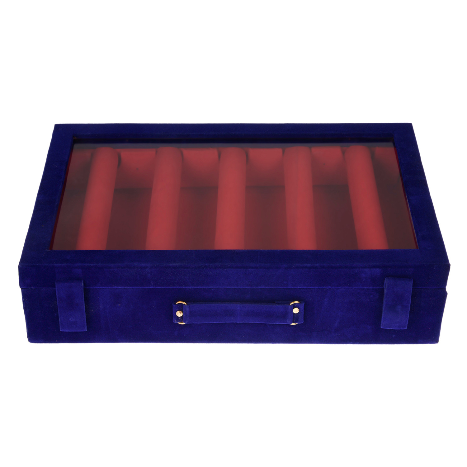 Kuber Industries 5 Rod Bangle Box|Wooden Jewelry Box|Wedding Vanity Box|Velvet Coated Wedding Bracelet Organizer for Women & Girls (Blue)