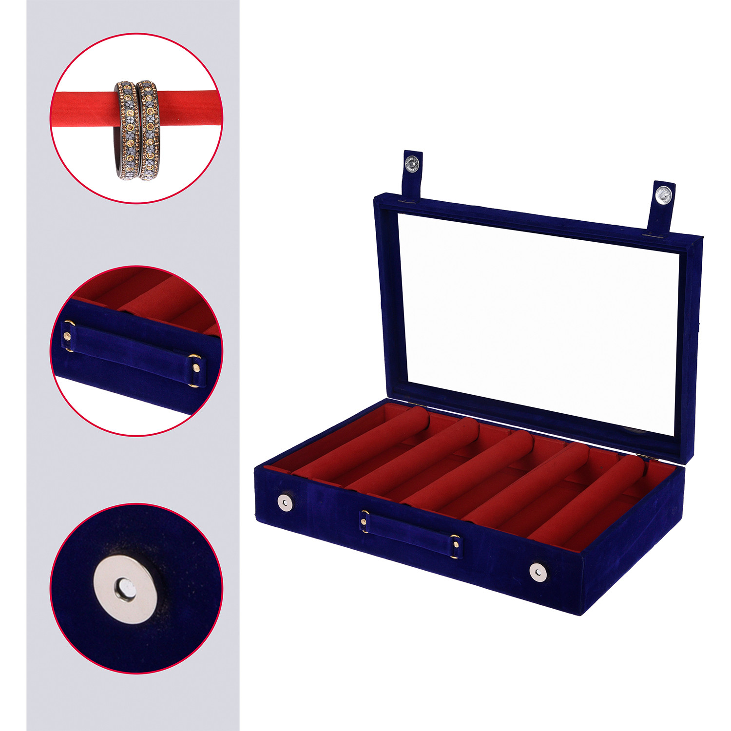 Kuber Industries 5 Rod Bangle Box|Wooden Jewelry Box|Wedding Vanity Box|Velvet Coated Wedding Bracelet Organizer for Women & Girls (Blue)