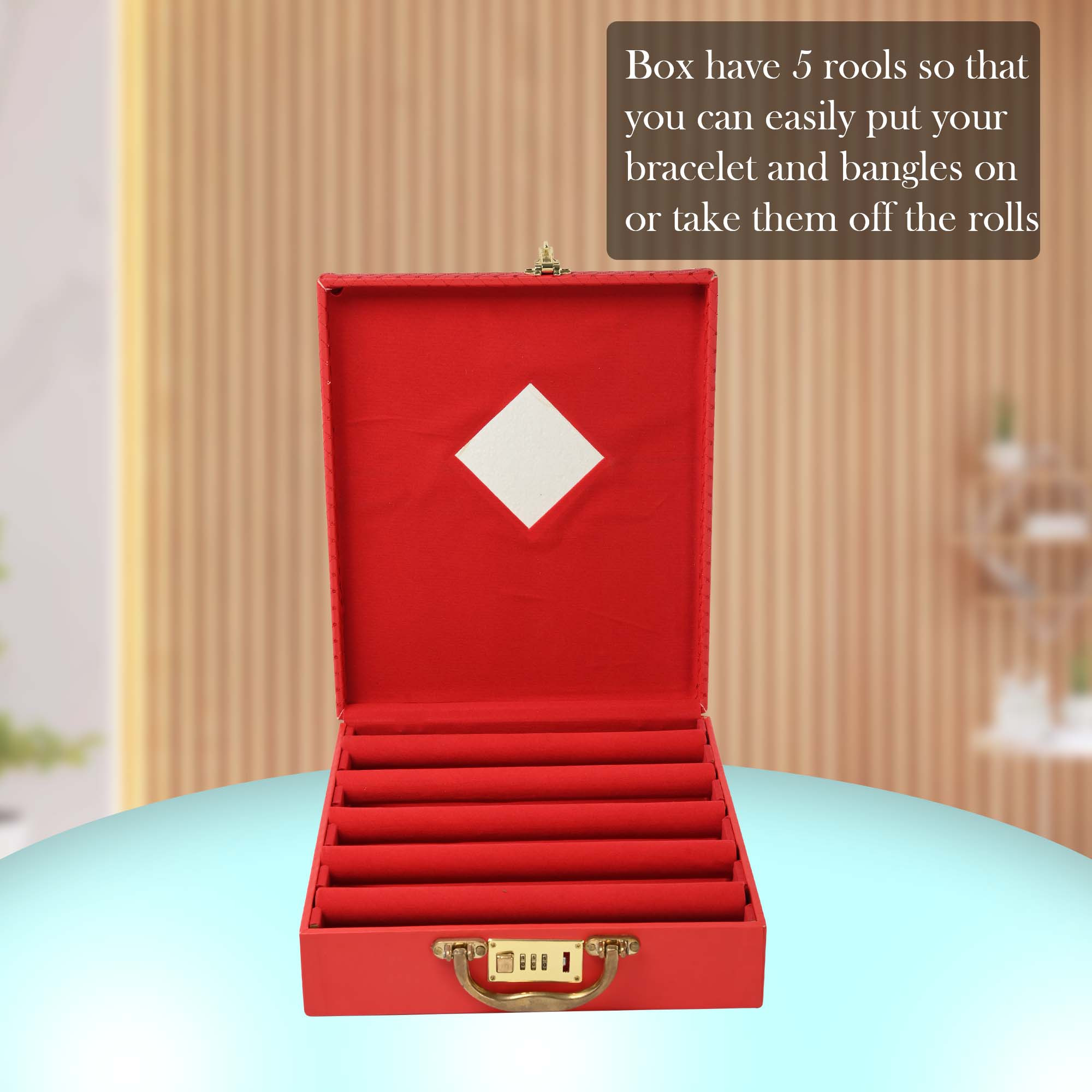 Kuber Industries 5 Rod Bangle Organisers Storage Box For Women  Bridal Chudi Box  Gold Jewellery Holder With Number Locker  Red Embroidery