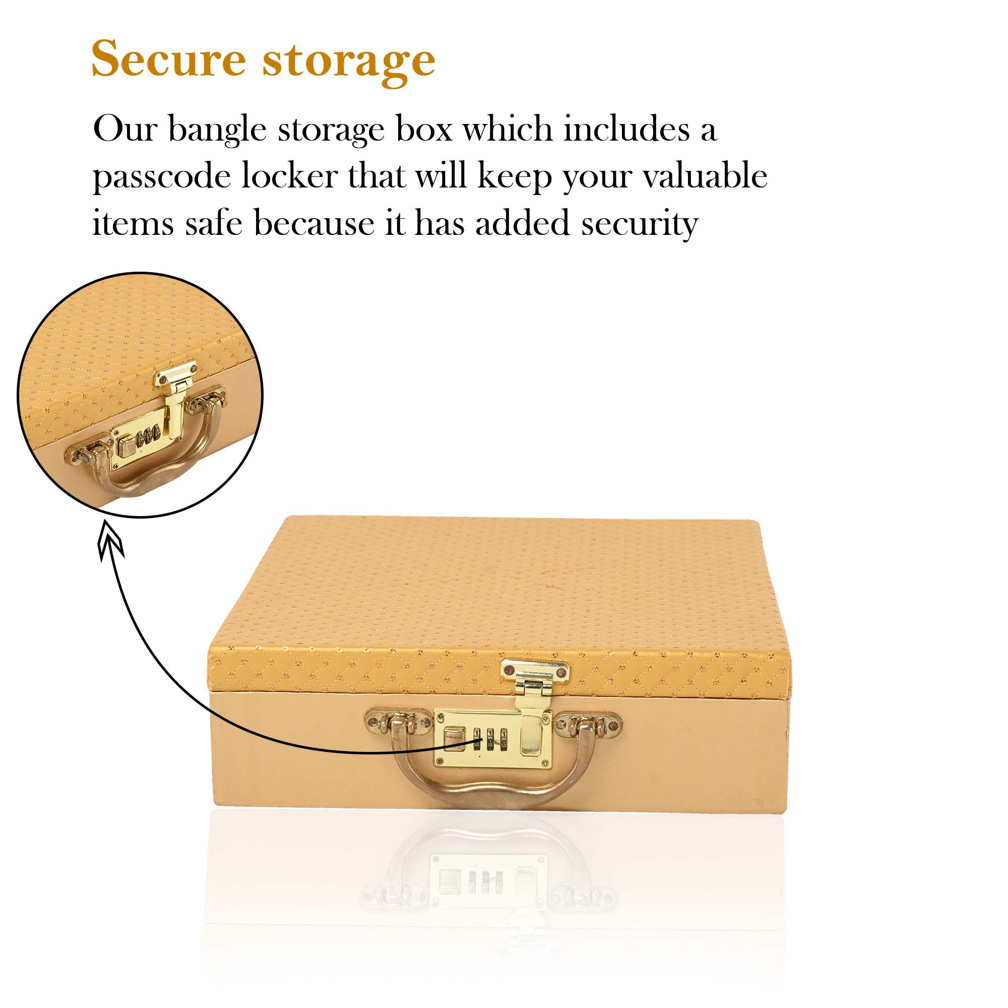 Kuber Industries 5 Rod Bangle Organisers Storage Box For Women  Bridal Chudi Box  Gold Jewellery Holder With Number Locker  Golden Embroidery