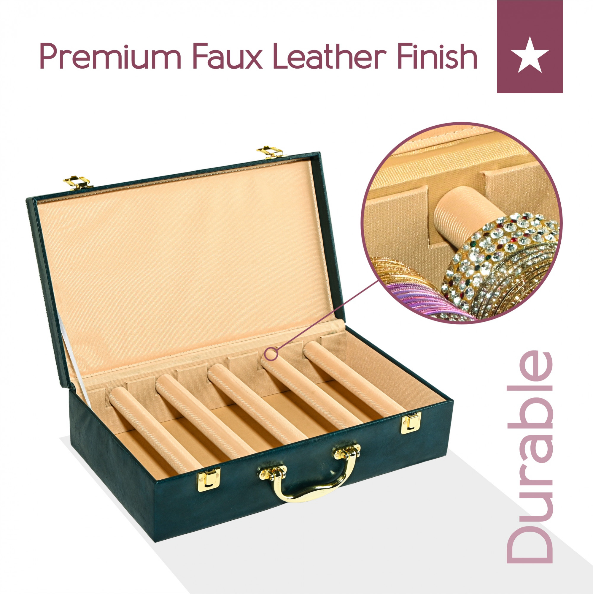 Kuber Industries 5 Rod Premium Faux Leather Bangles Box for WomenBride with Handle  BangalBangle Organizer Box  ChuriChudi Box for Women Bridal  Bangles Organisers Box  Teal