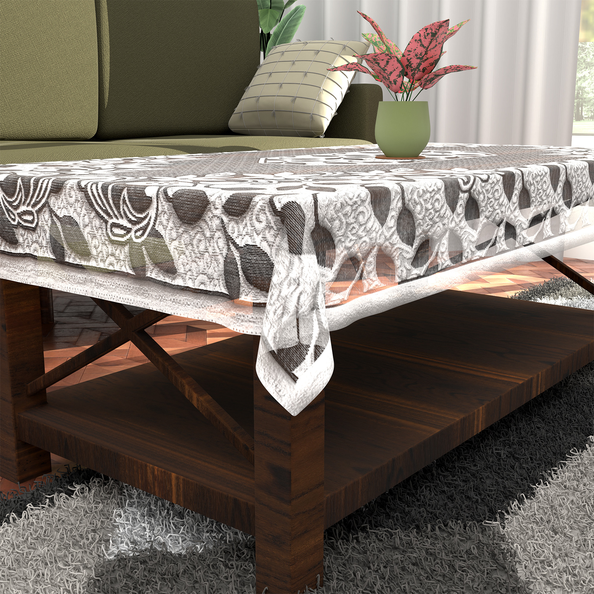 Kuber Industries 5 Seater Cotton Sofa Cover  Center Table Cover  Removable  Washable Sofa Set  Table Cover For Living Room -Floral Grey