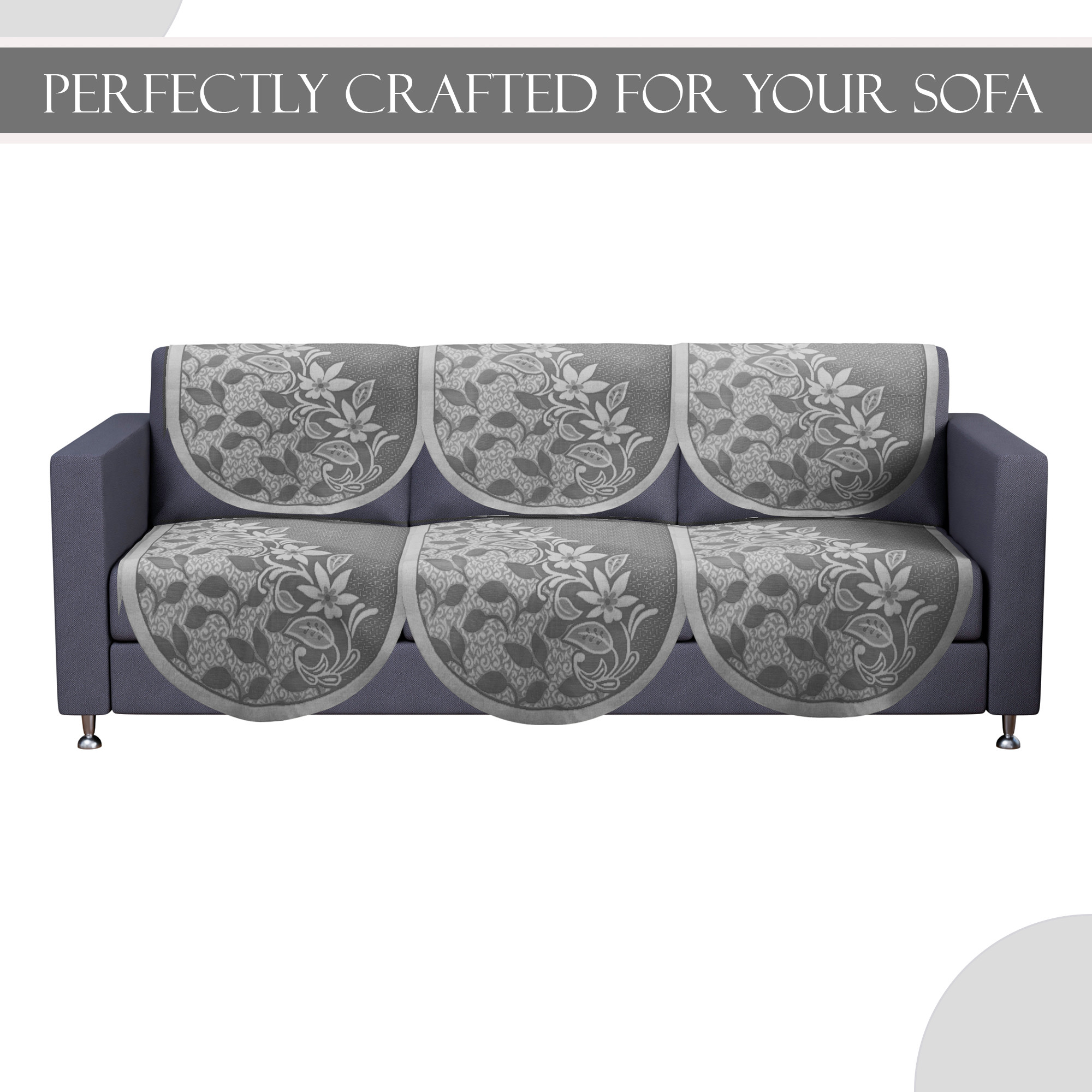 Kuber Industries 5 Seater Cotton Sofa CoverSlip Cover  Set of 10 Pieces  Removable  Washable Sofa Set Cover For Living Room -Floral Grey