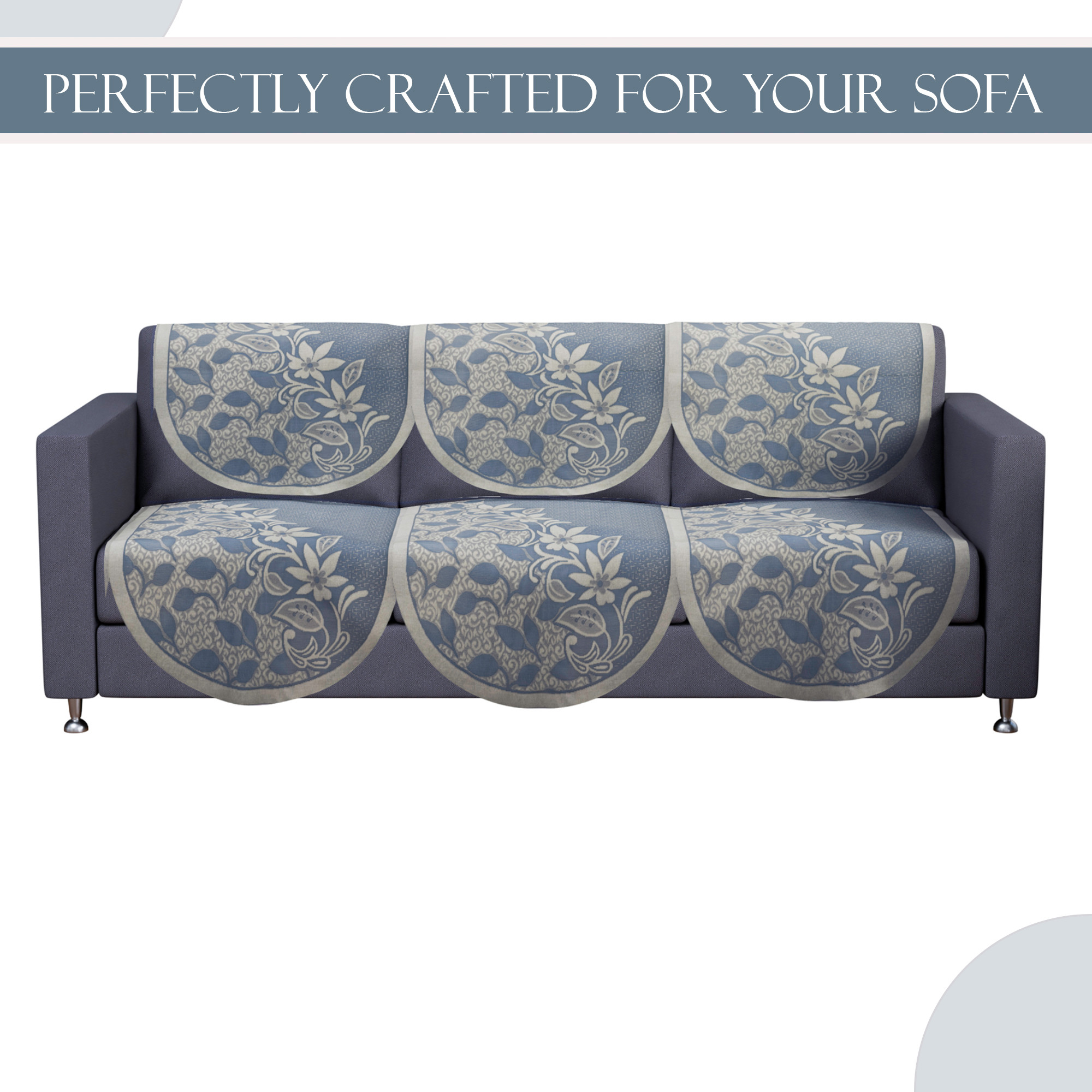 Kuber Industries 5 Seater Cotton Sofa CoverSlip Cover  Set of 10 Pieces  Removable  Washable Sofa Set Cover For Living Room -Floral Blue