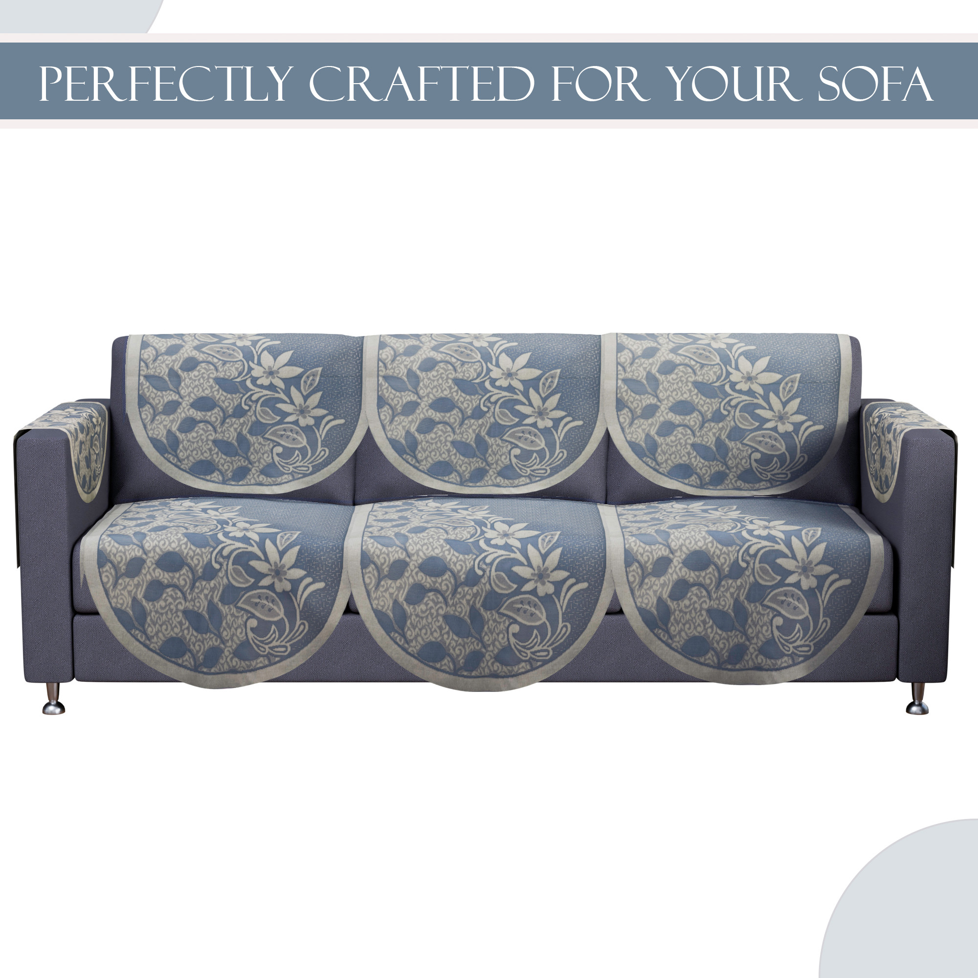 Kuber Industries 5 Seater Cotton Sofa CoverSlip Cover with Arm Cover  16 Pcs Set  Removable  Washable Sofa Set Cover For Living Room -Floral Blue