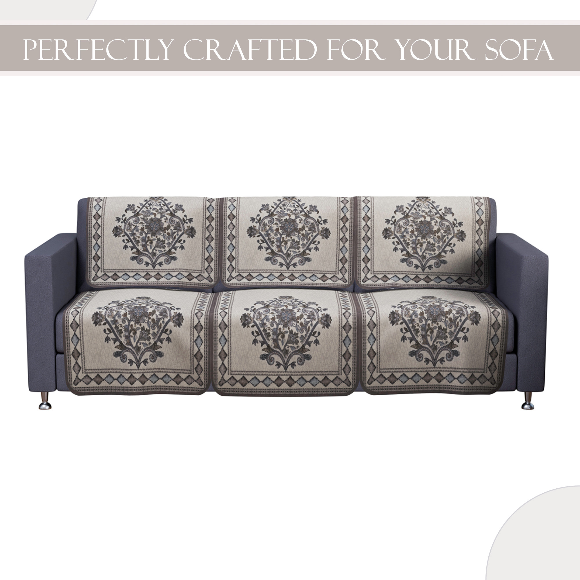 Kuber Industries 5 Seater Cotton Sofa Set Cover  Sofa Slipcover Protector for Home Living Room Hall  Office Couch  Flower Print - Grey