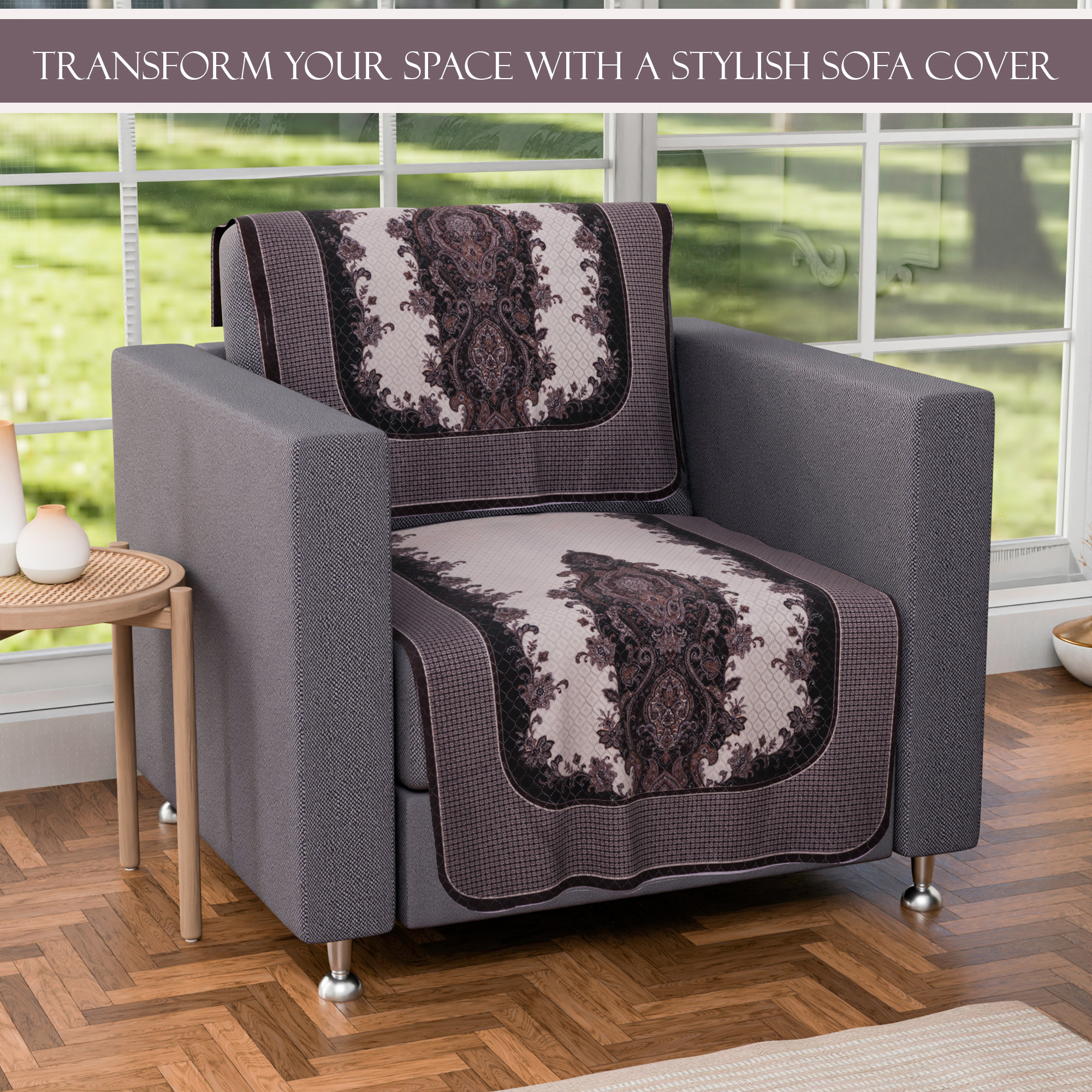 Kuber Industries 5 Seater Sofa Set Cover  Net Design Sofa Slipcover Protector for Home Living Room Hall  Office Couch  Cream  Black