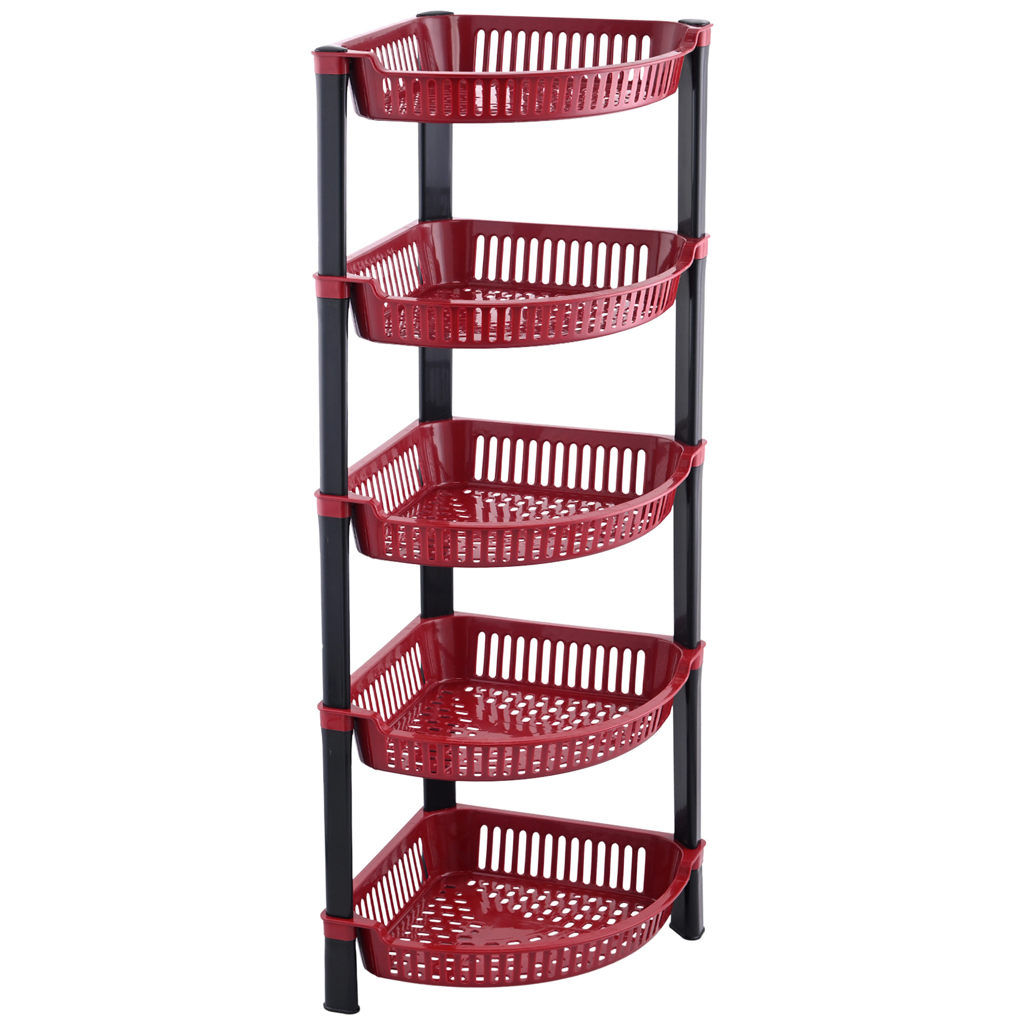 Kuber Industries 5 Tier Folding Plastic Fruit  Vegetable Basket Stand  Onion Potato Rack for Kitchen Storage Corner  Modern Organizer Aalu Pyaj Storage Basket Shelf Stand  Brown