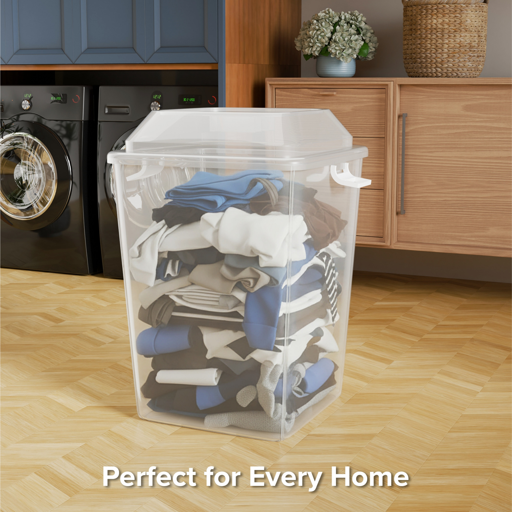 Kuber Industries 50 LTR Heavy Duty Plastic Storage Container with Lid and Handle  Multipurpose Hamper Bin Storing Clothes Toys Books  Portable Houseware Ideal for Home  Kitchen  Transparent