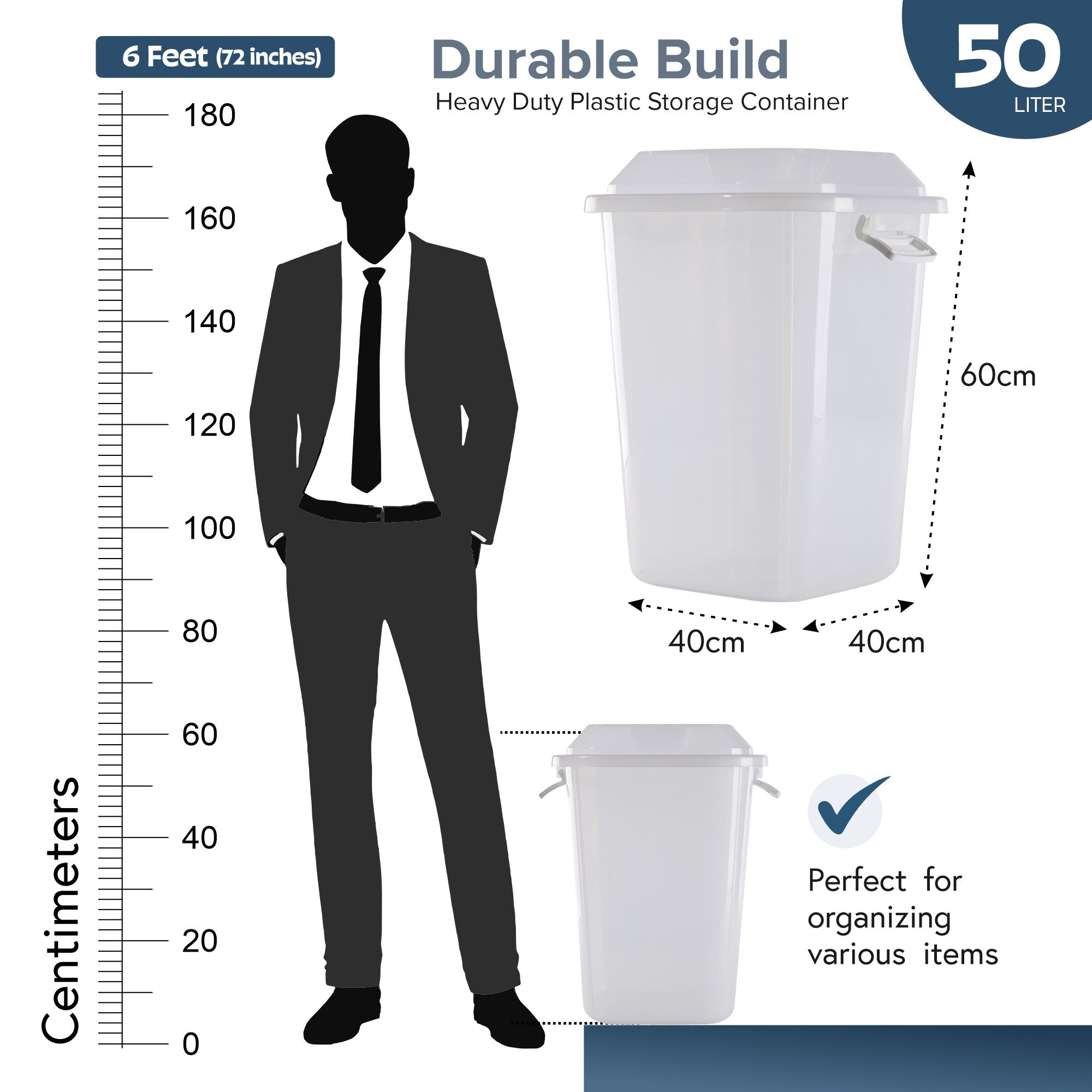 Kuber Industries 50 LTR Heavy Duty Plastic Storage Container with Lid and Handle  Multipurpose Hamper Bin Storing Clothes Toys Books  Portable Houseware Ideal for Home  Kitchen  Transparent