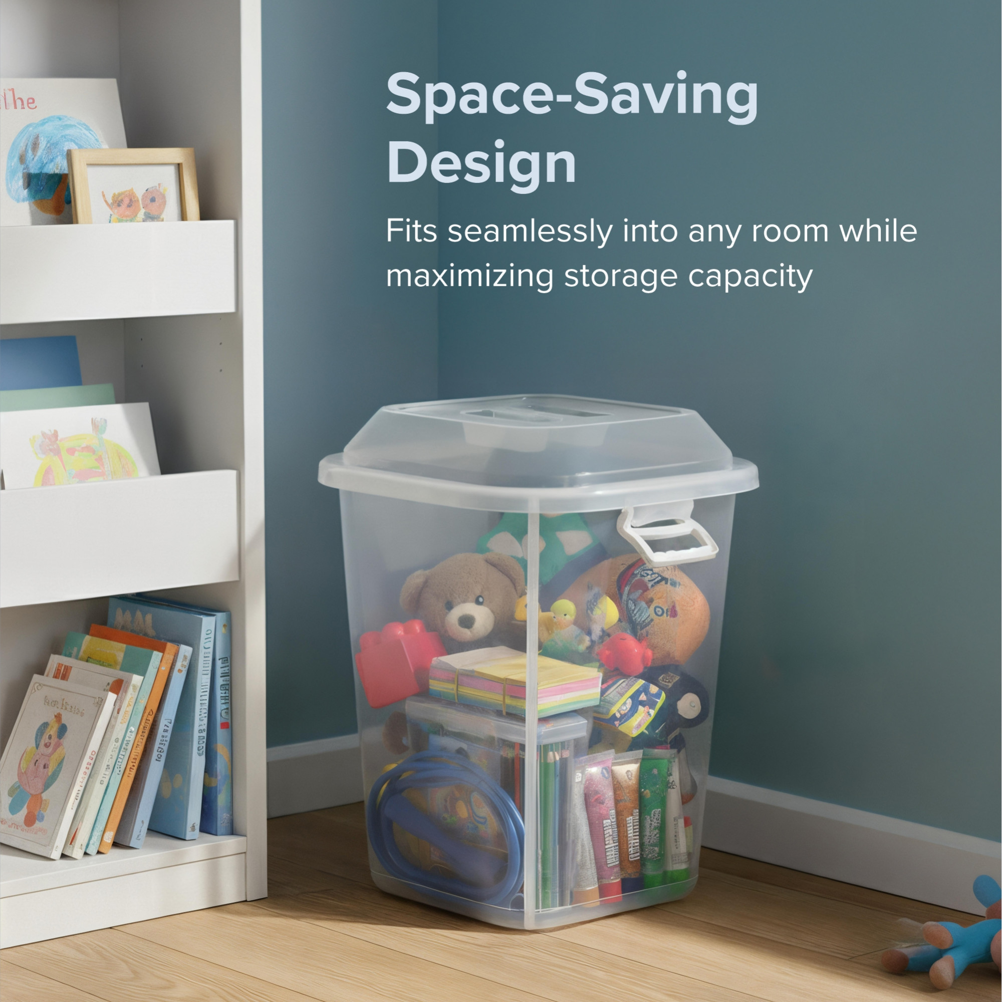 Kuber Industries 50 LTR Heavy Duty Plastic Storage Container with Lid and Handle  Multipurpose Hamper Bin Storing Clothes Toys Books  Portable Houseware Ideal for Home  Kitchen  Transparent