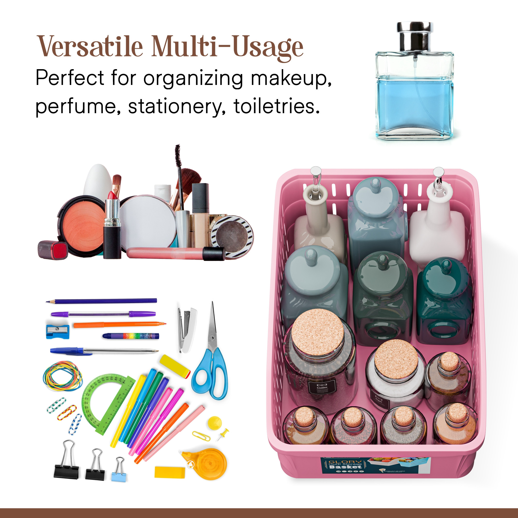 Kuber Industries 5000 ML Set of 3 Plastic Bpa Free Multipurpose Basket for Storage  Fruits and Vegetable Basket for Kitchen and Home Organiser  White Pink  Skyblue