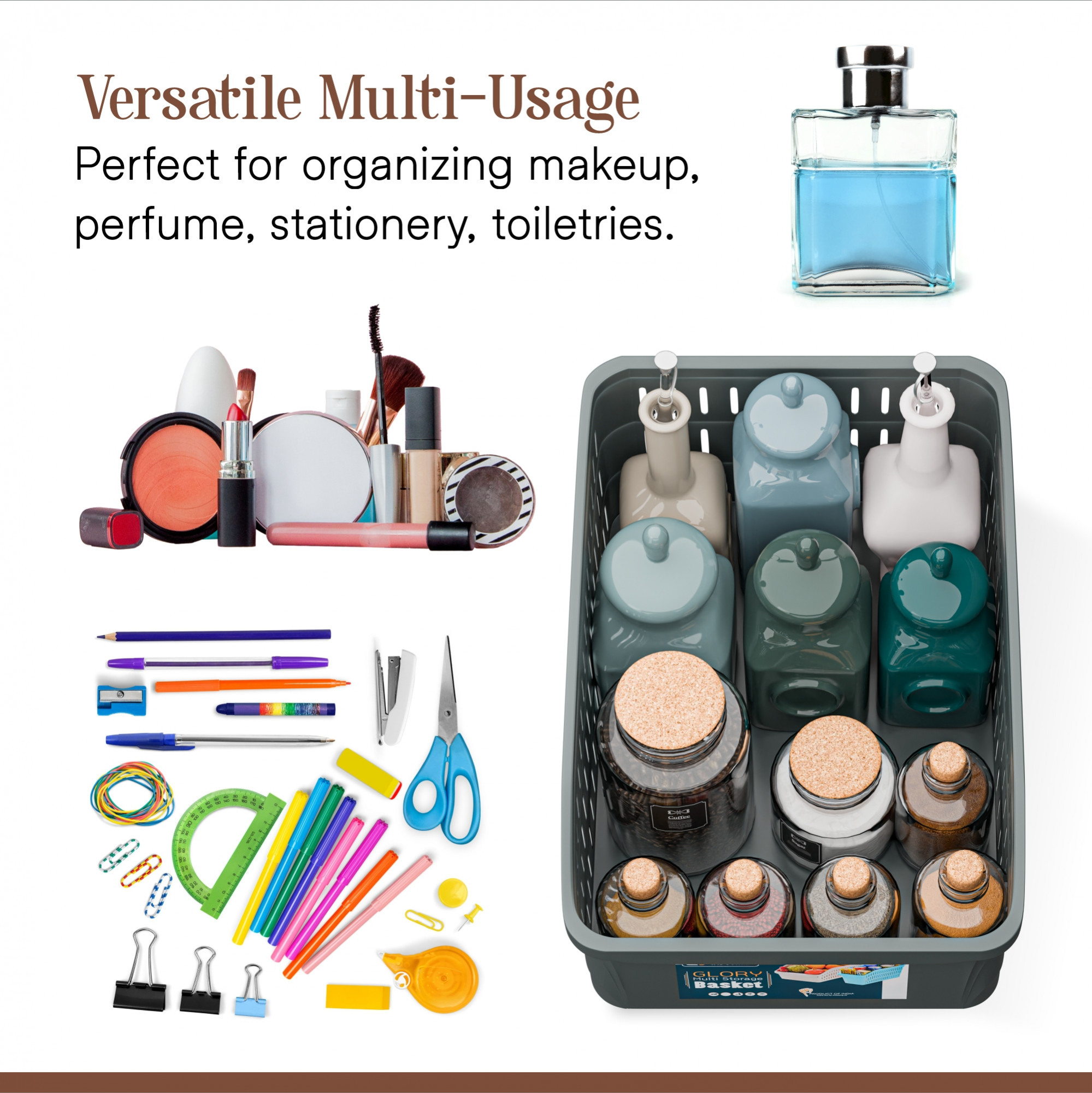 Kuber Industries 5000 ML Set of 3 Plastic Bpa Free Multipurpose Basket for Storage  Fruits and Vegetable Basket for Kitchen and Home Organiser  White Grey  Beige