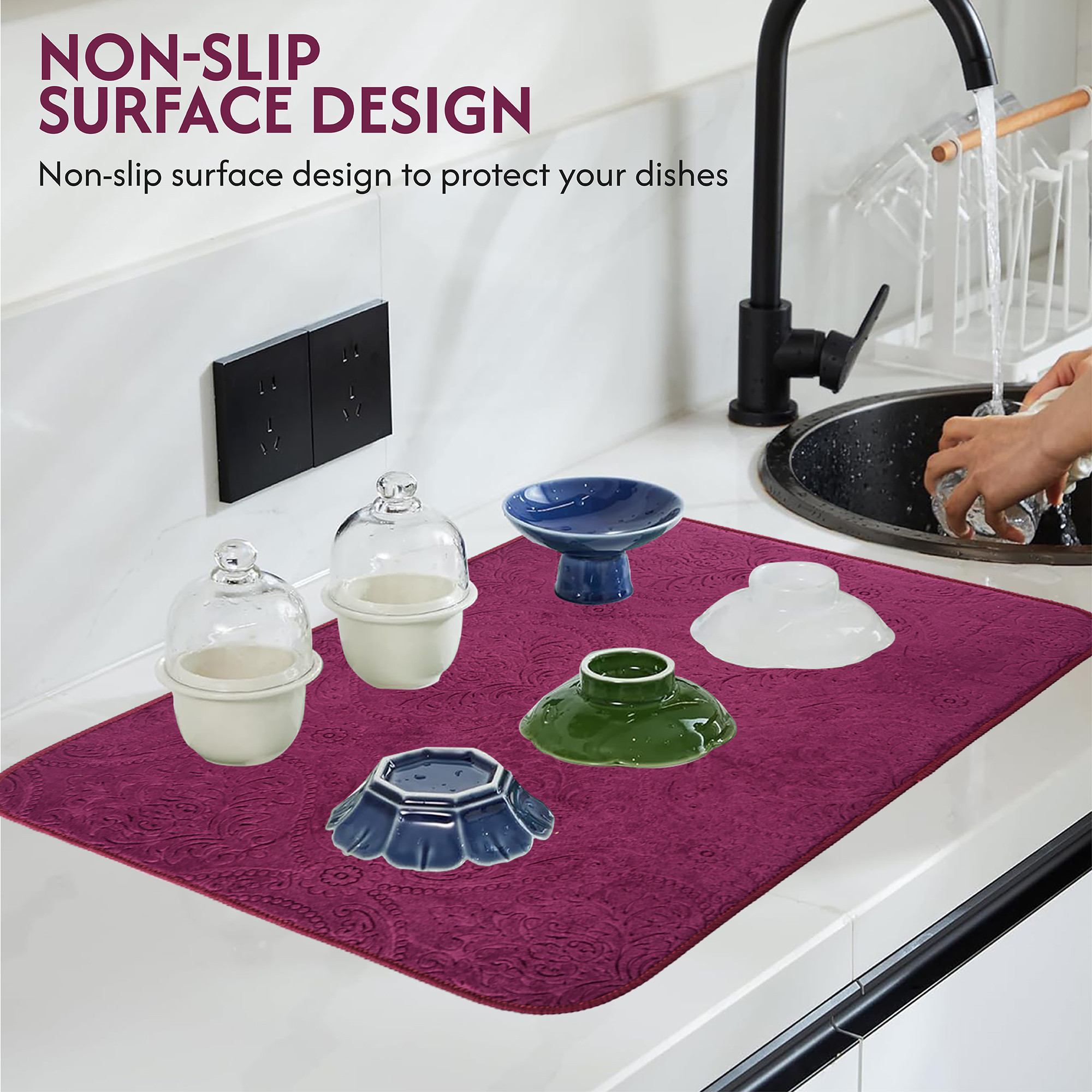 Kuber Industries 50x70 Soft Microfiber Dish Drying Mat for Kitchen  Machine Washable  Quick Drying Water Absorbing Mat for Kitchen Dishes Utensils  Crockery  Embossed Design - Purple