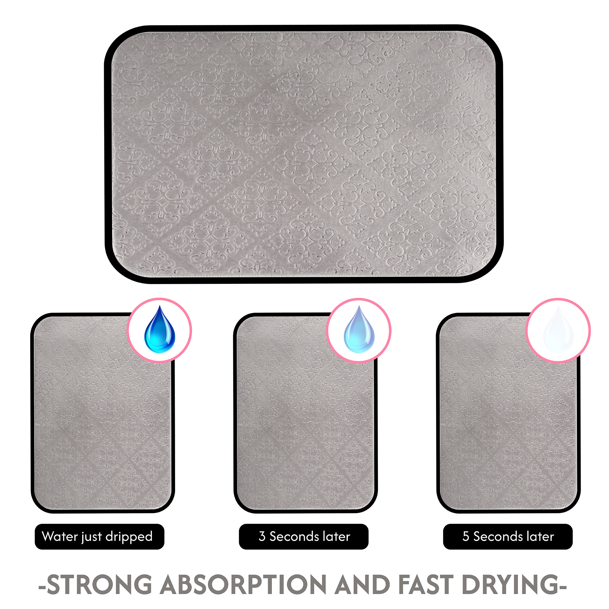 Kuber Industries 50x70 Soft Microfiber Dish Drying Mat for Kitchen  Machine Washable  Quick Drying Water Absorbing Mat for Kitchen Dishes Utensils  Crockery  Embossed Design - Grey