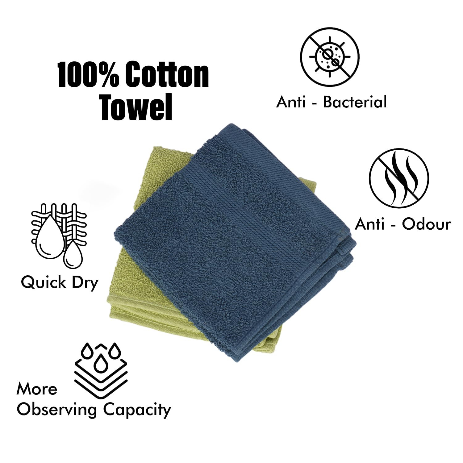 Kuber Industries 525 GSM Cotton Face towels |Super Soft, Quick Absorbent & Anti-Bacterial|Gym & Workout Towels|Pack of 2 (Blue & Green)