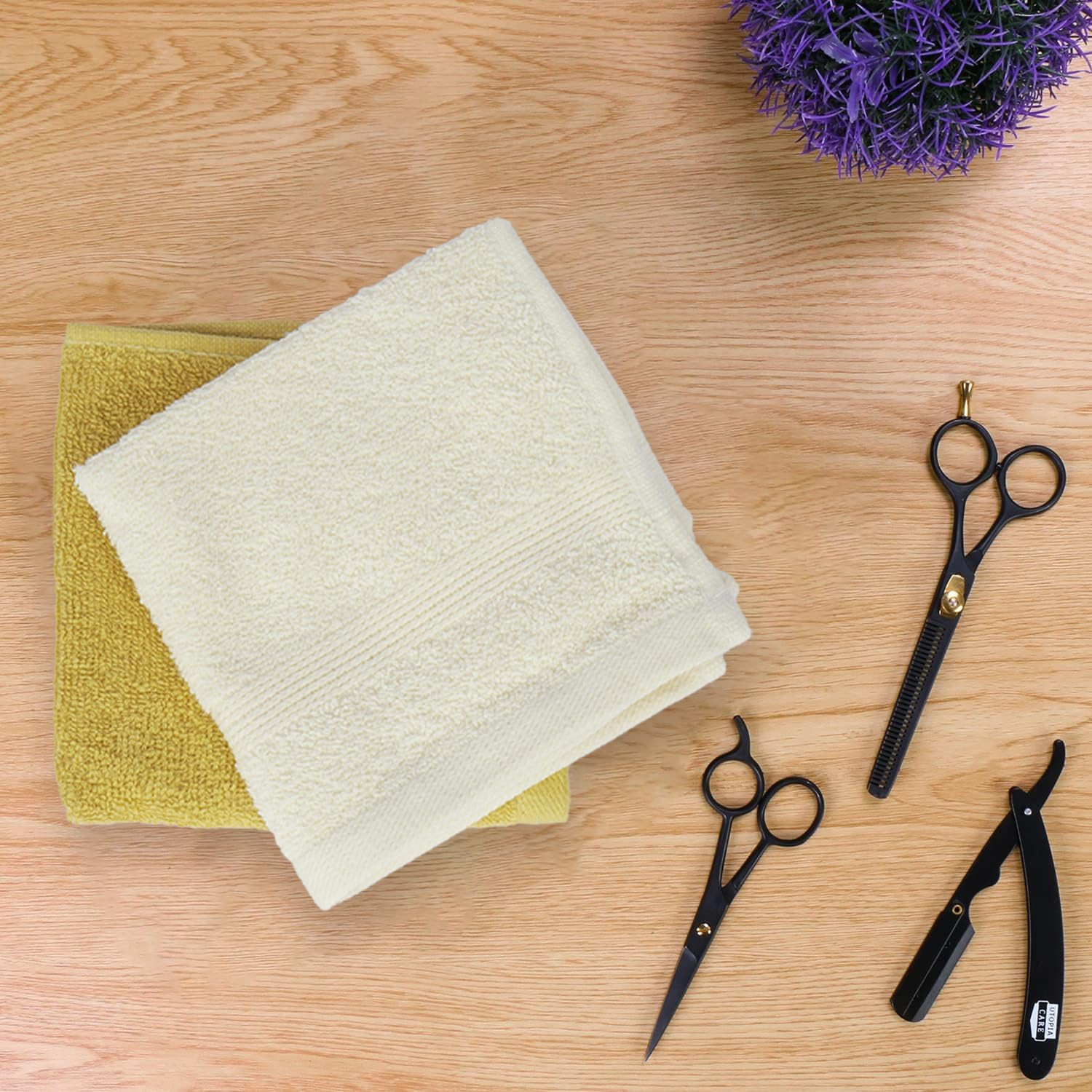 Kuber Industries 525 GSM Cotton Face towels |Super Soft, Quick Absorbent & Anti-Bacterial|Gym & Workout Towels|Pack of 2 (Mustrad & Ivory)