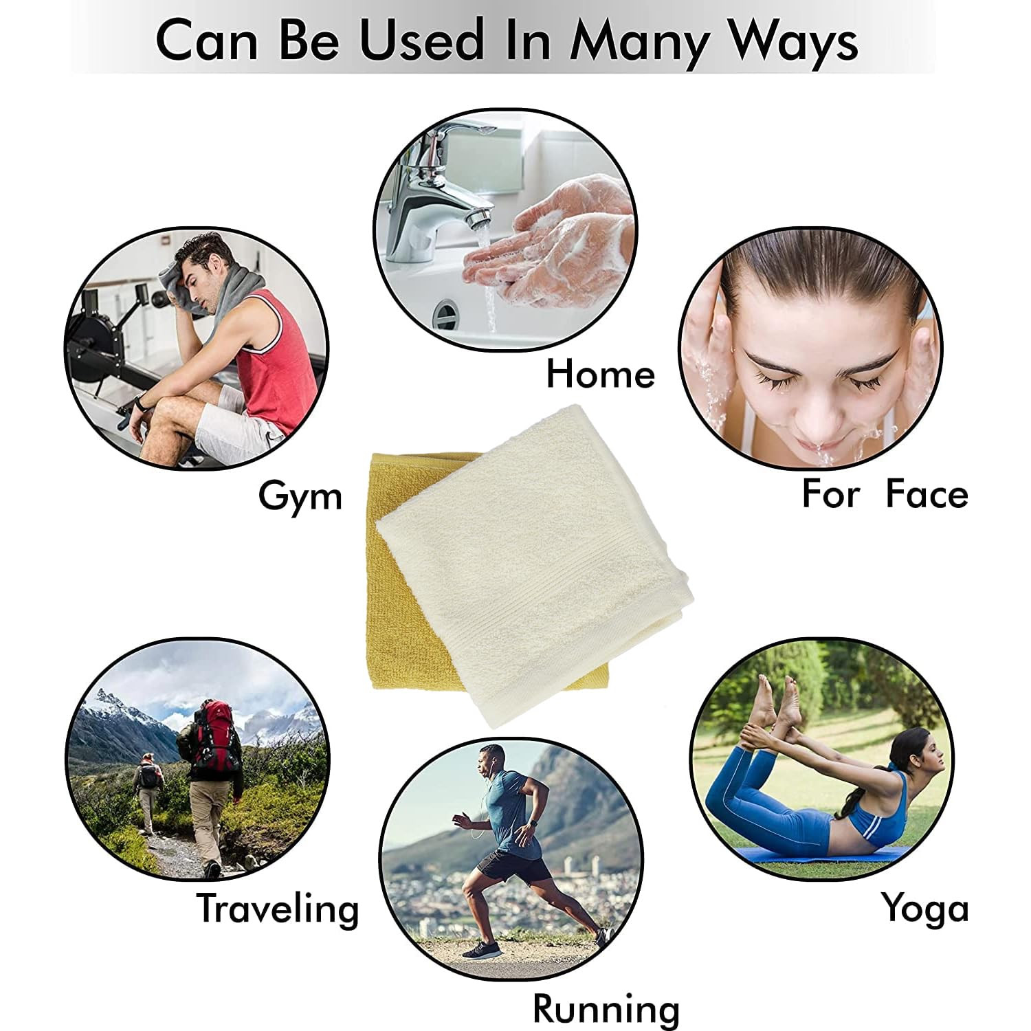 Kuber Industries 525 GSM Cotton Face towels |Super Soft, Quick Absorbent & Anti-Bacterial|Gym & Workout Towels|Pack of 2 (Mustrad & Ivory)