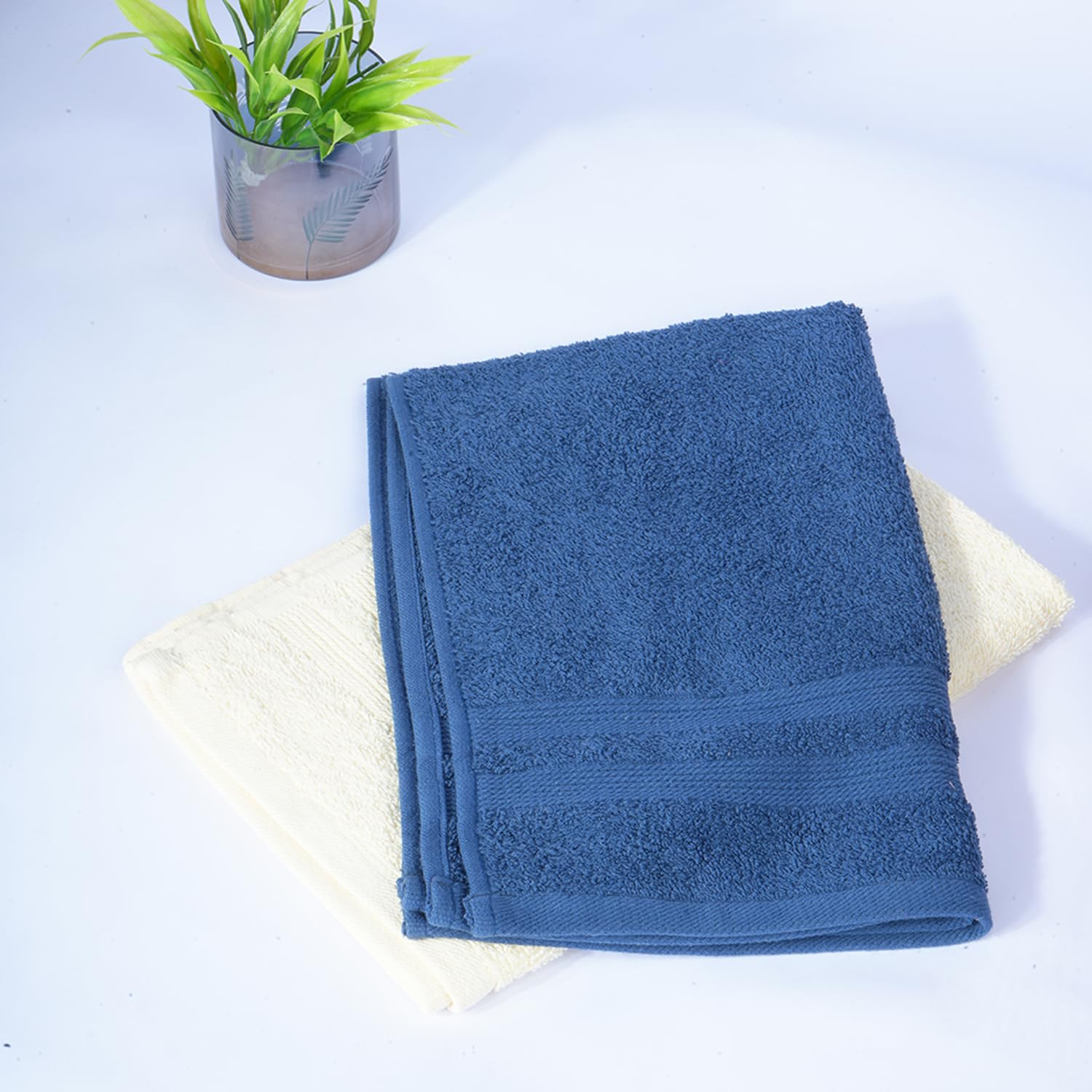 Kuber Industries 525 GSM Cotton Hand towels |Super Soft, Quick Absorbent & Anti-Bacterial|Gym & Workout Towels|Pack of 2 (Blue & Ivory)